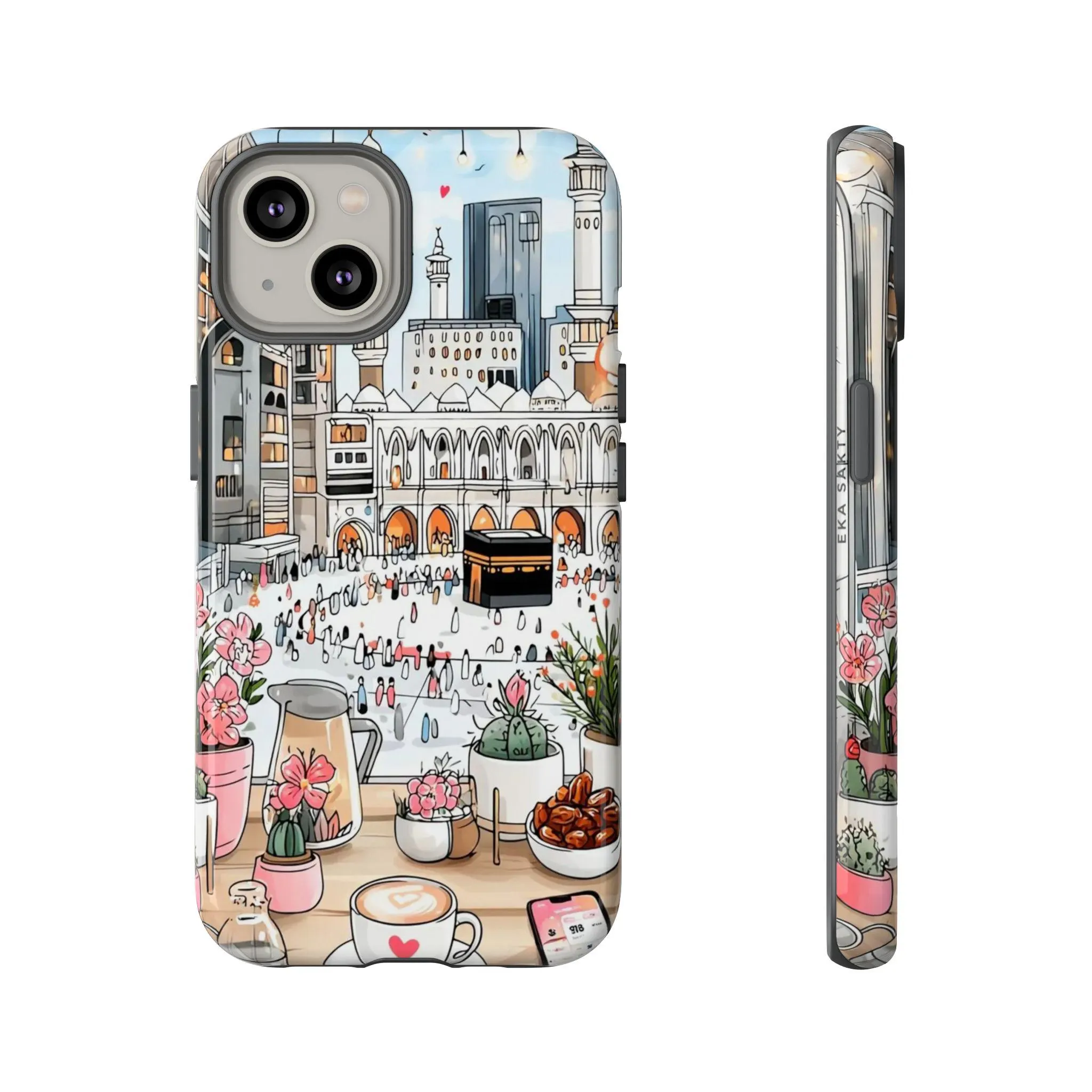 Mecca Cafe Illustration Phone Case | Cute Kaaba Doodle Tough Case for iPhone & Samsung | Muslim Gift | Aesthetic Islamic Art Case - image 2