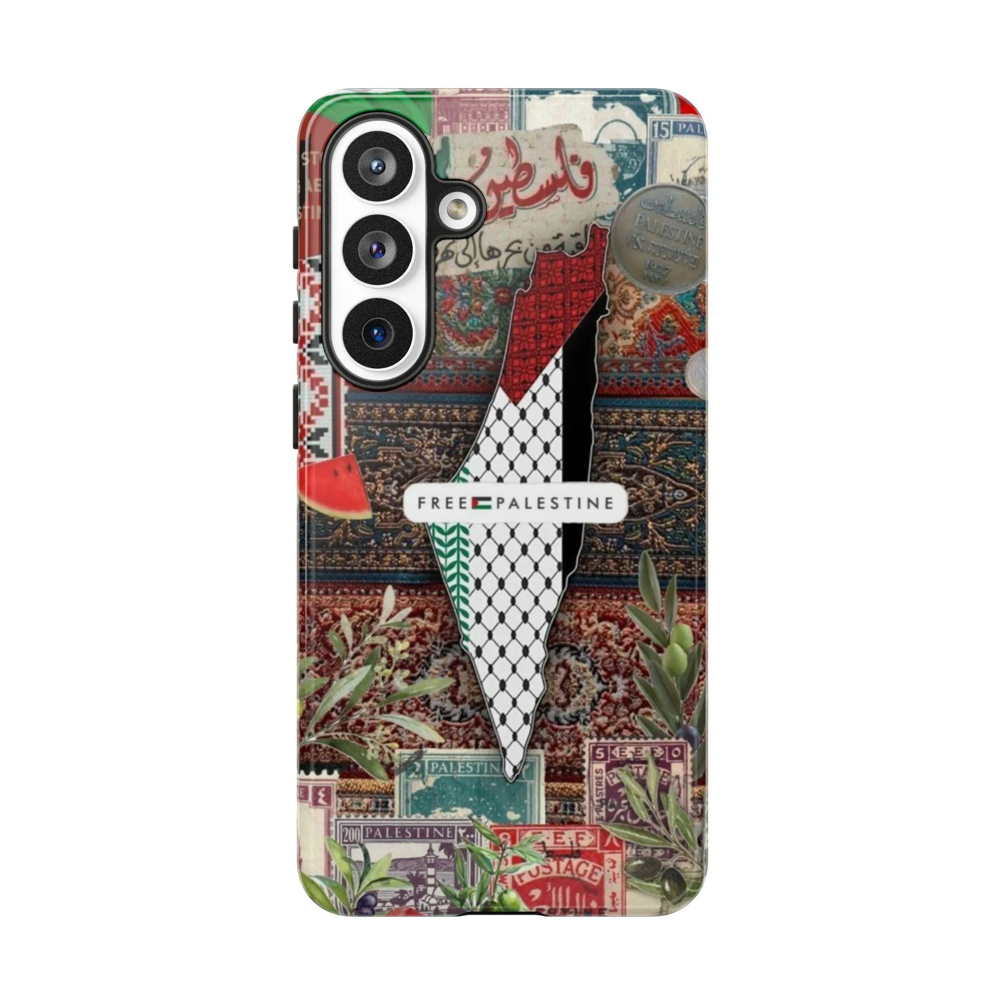 Free Palestine Phone Case | Keffiyeh Map Collage Tough Case for iPhone & Samsung | Palestinian Heritage Gift | Watermelon Olive Art - image 5