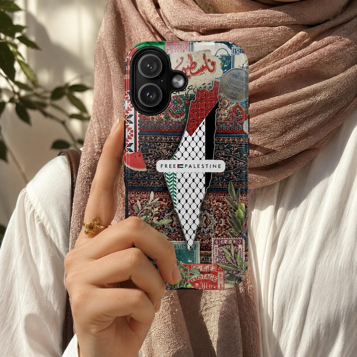 Free Palestine Phone Case | Keffiyeh Map Collage Tough Case for iPhone & Samsung | Palestinian Heritage Gift | Watermelon Olive Art