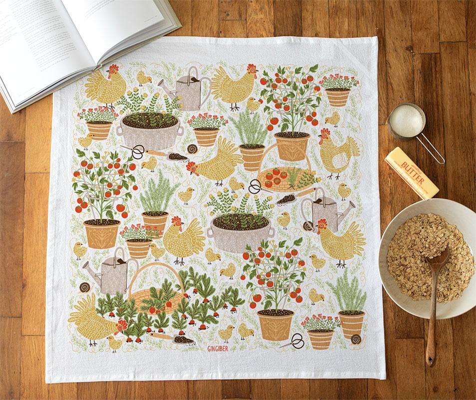 Garden Chickens Tea Towel from Hen House by Gingiber