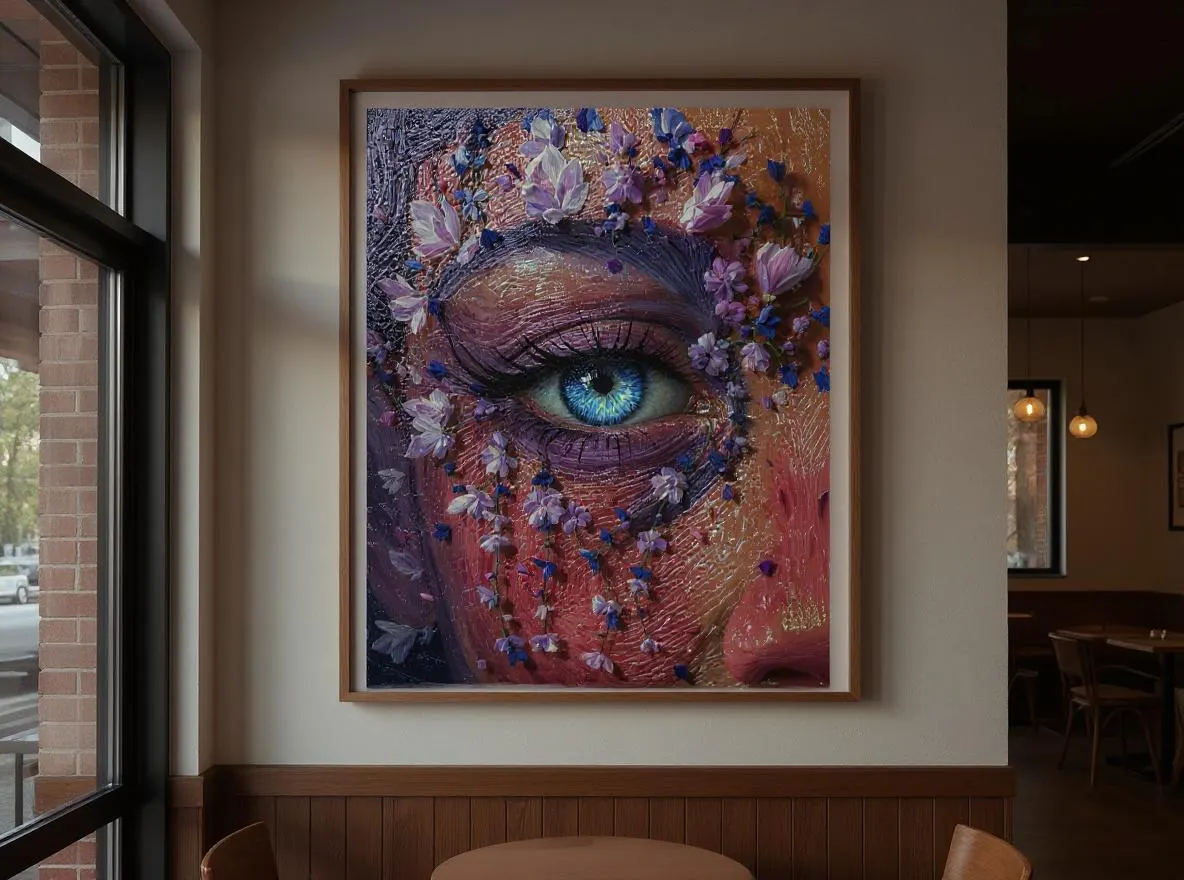 Floral Eye Portrait Print | Surreal Blue Eye Wall Art | Botanical Face Digital Download | Maximalist Bold Art - image 4