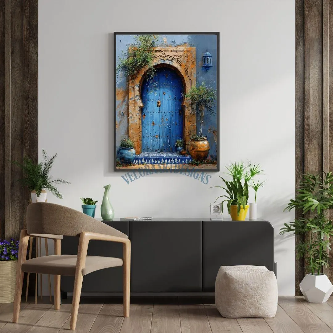 Moroccan Blue Door Print | Rustic Mediterranean Wall Art | Boho Travel Architecture Decor | Printable Neutral Digital Download - image 3