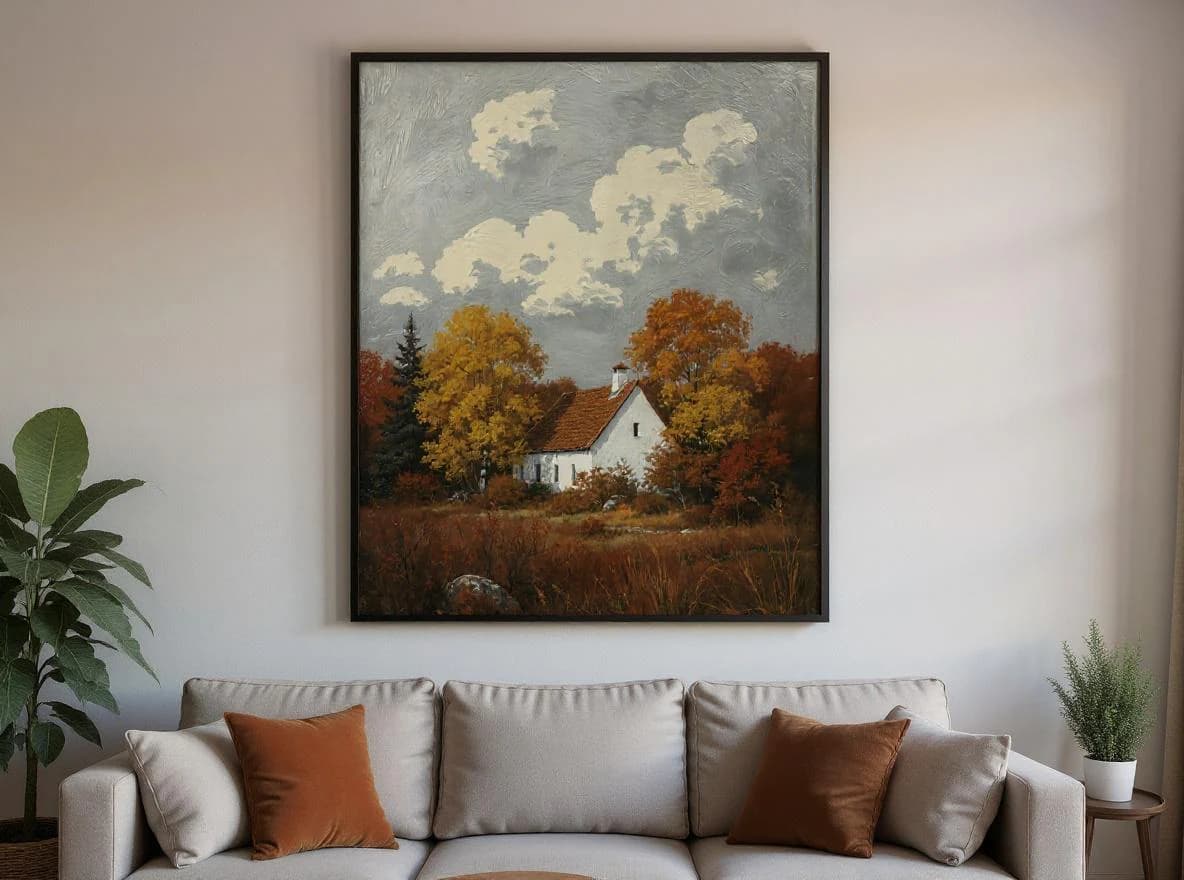 Autumn Cottage Landscape Print | Rustic Fall Wall Art | Vintage Country Cottage Decor | Printable Instant Download | Cozy Home Artwork - image 4