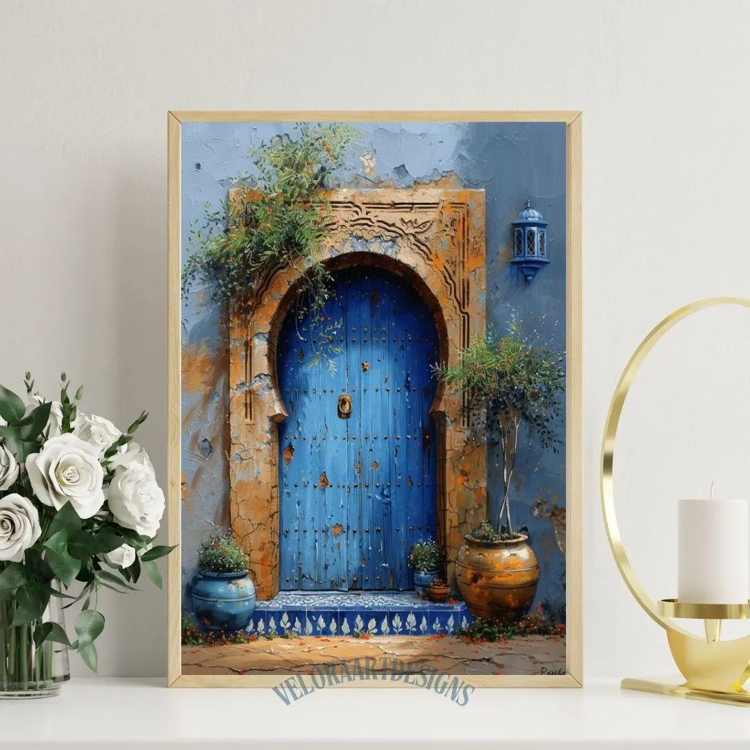 Moroccan Blue Door Print | Rustic Mediterranean Wall Art | Boho Travel Architecture Decor | Printable Neutral Digital Download - image 2