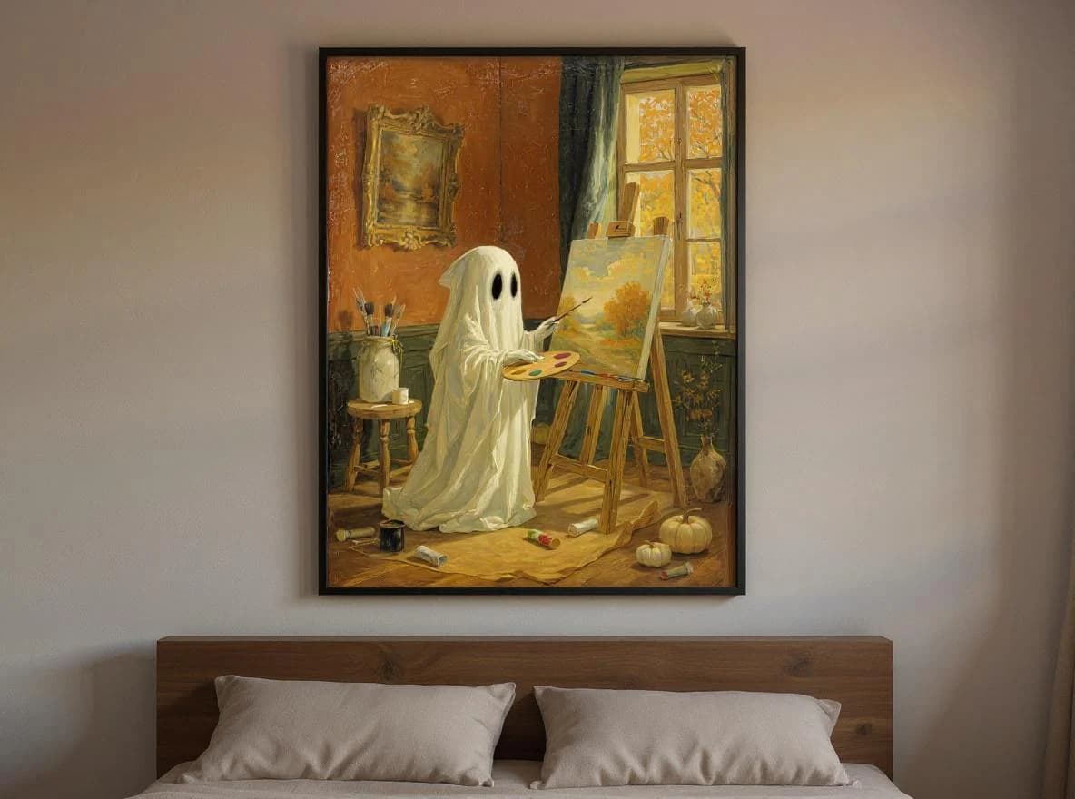 Painting Ghost Print | Whimsical Cozy Cottagecore Autumn Wall Art | Vintage Halloween Fall Decor Instant Digital Download - image 5