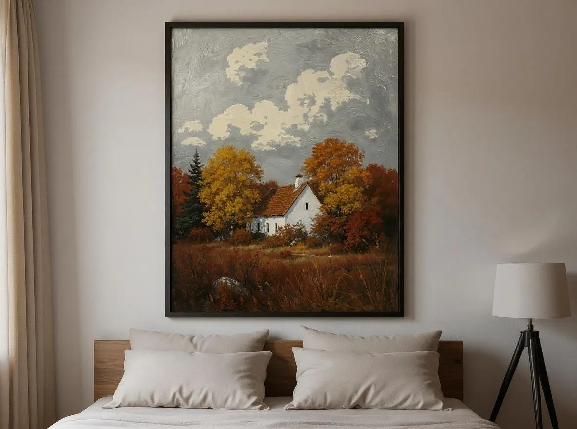 Autumn Cottage Landscape Print | Rustic Fall Wall Art | Vintage Country Cottage Decor | Printable Instant Download | Cozy Home Artwork - image 5