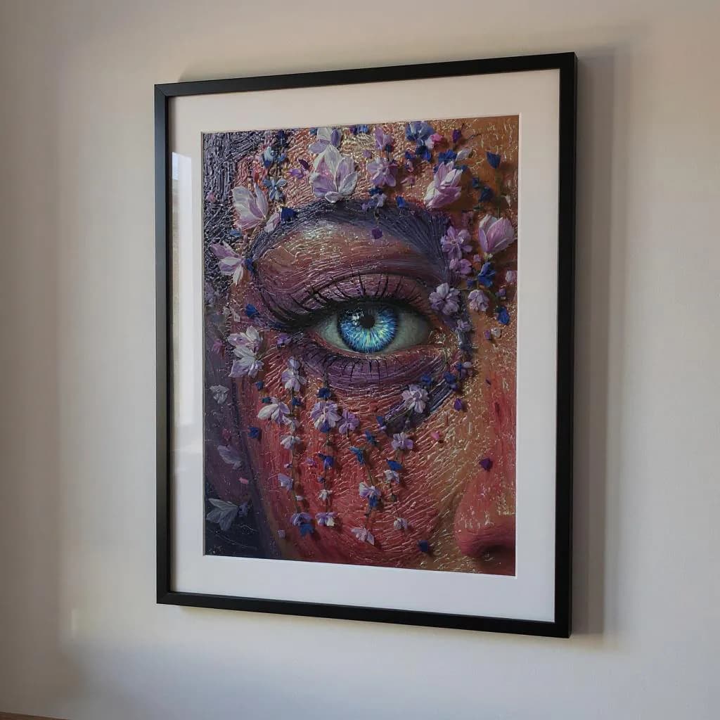 Floral Eye Portrait Print | Surreal Blue Eye Wall Art | Botanical Face Digital Download | Maximalist Bold Art - image 5