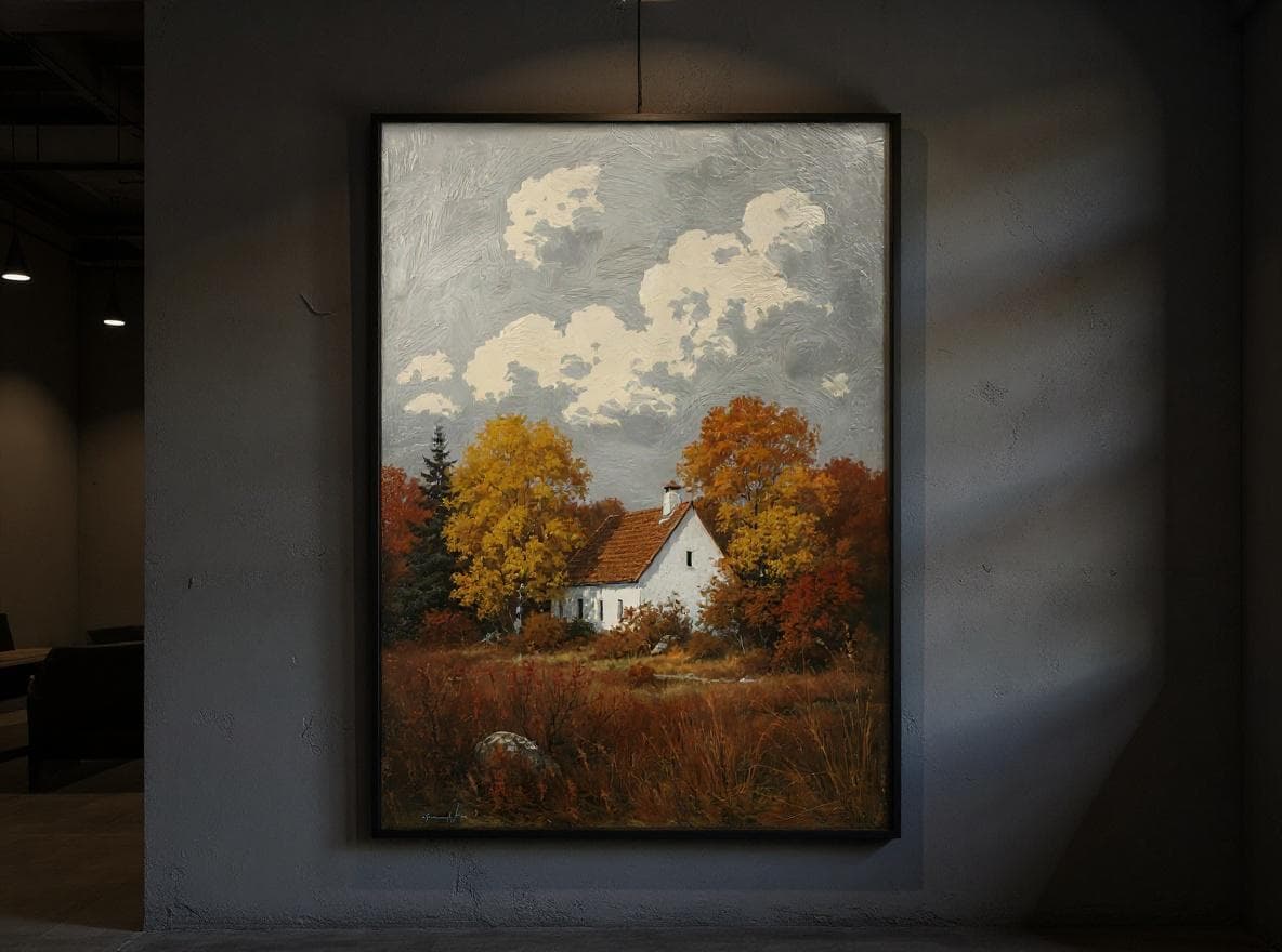 Autumn Cottage Landscape Print | Rustic Fall Wall Art | Vintage Country Cottage Decor | Printable Instant Download | Cozy Home Artwork - image 3