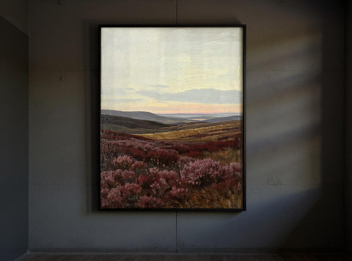 Heather Moorland Print | Moody Landscape Wall Art | Dusty Rose Pastoral Oil Painting | Rustic Purple Hills Decor | Instant Download - image 3