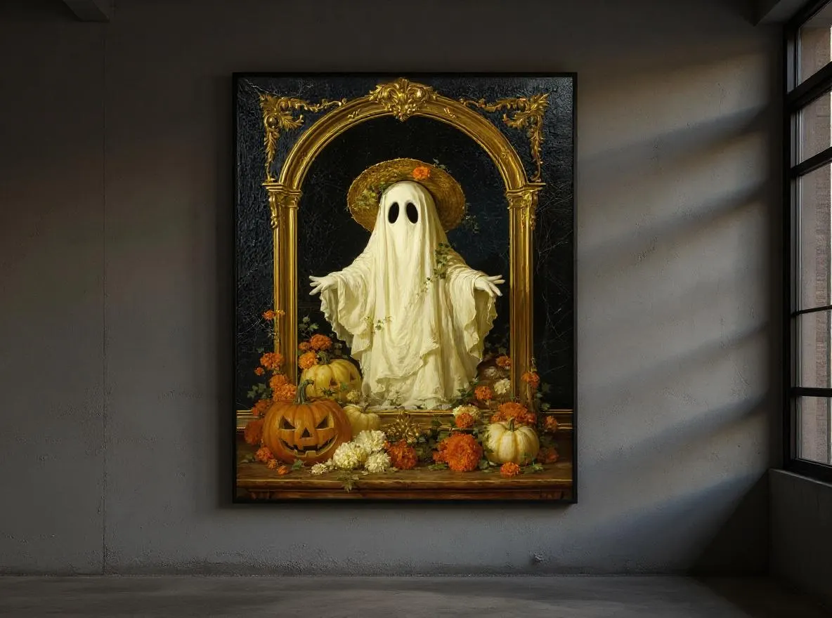 Vintage Ghost Halloween Print | Whimsical Straw Hat Ghost Wall Art | Cottagecore Fall Decor | Cozy Autumn Digital Download - image 5