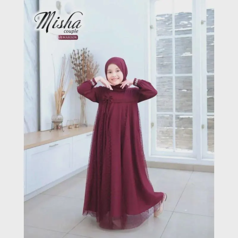 Misha Girls Black Maxi Dress – Shakila Fabric, Tulle Dot Accents, Elegant Party Abaya - image 5