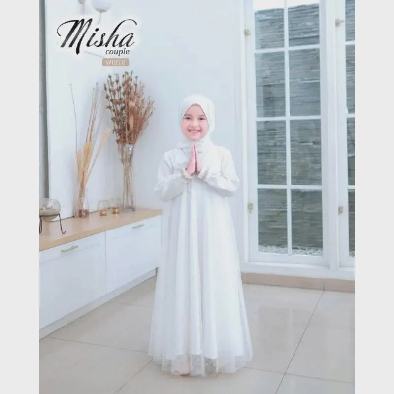 Misha Girls Black Maxi Dress – Shakila Fabric, Tulle Dot Accents, Elegant Party Abaya - image 4