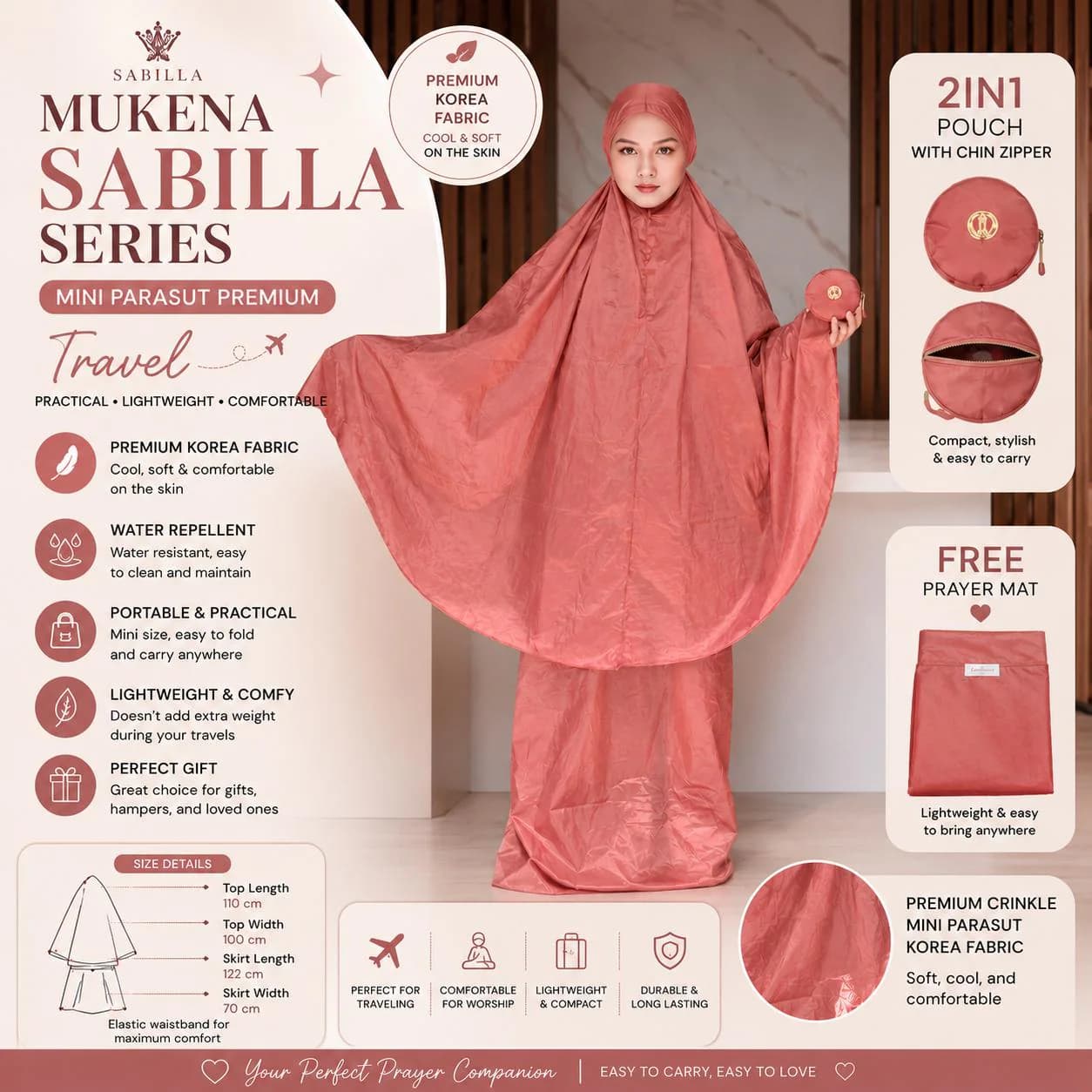 Sabilla Series Travel Mukena | Mini Parachute Prayer Outfit (2-in-1 Pouch)