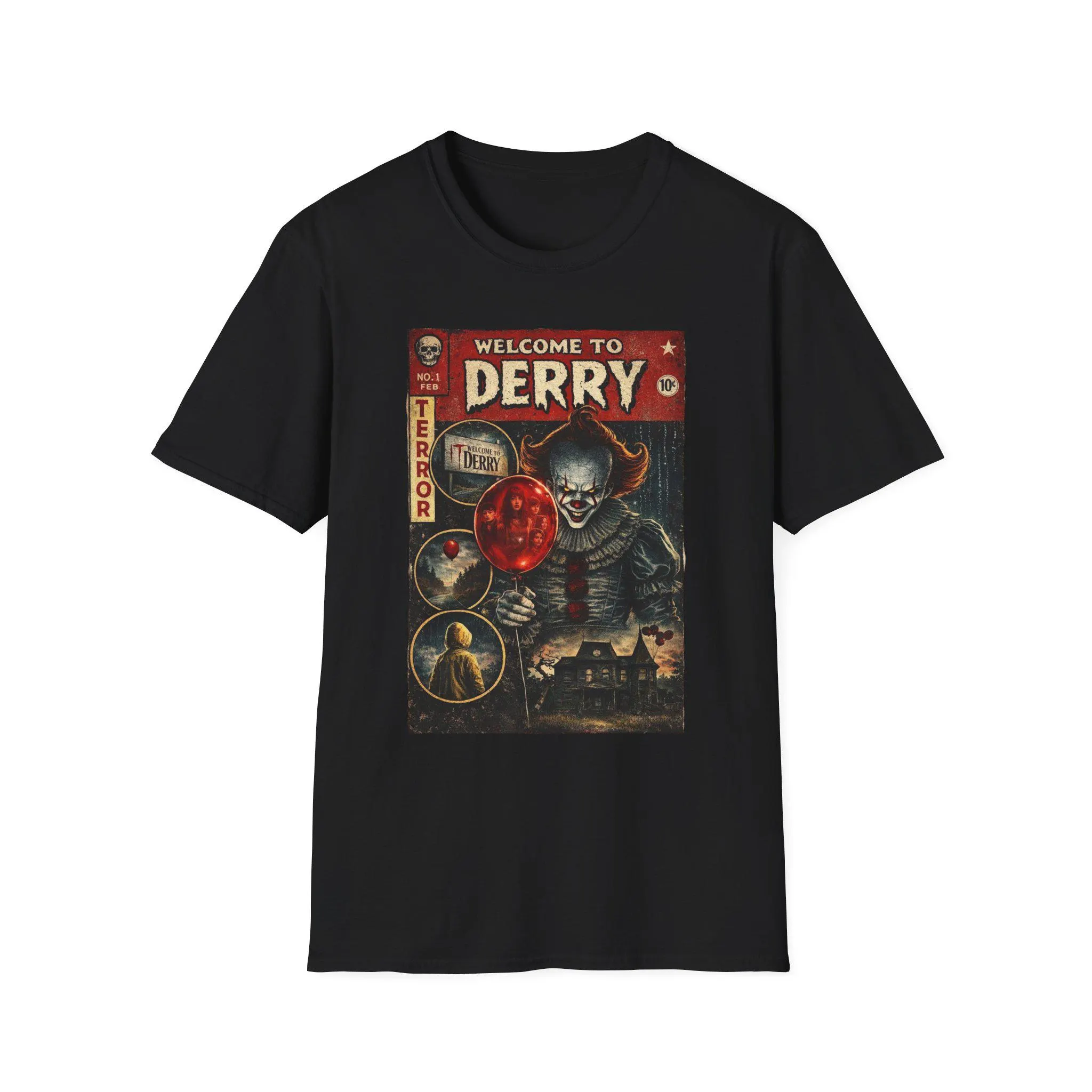 Vintage Creepy Clown Horror T-Shirt - Welcome to Derry Movie Retro Comic Graphic Tee - image 5