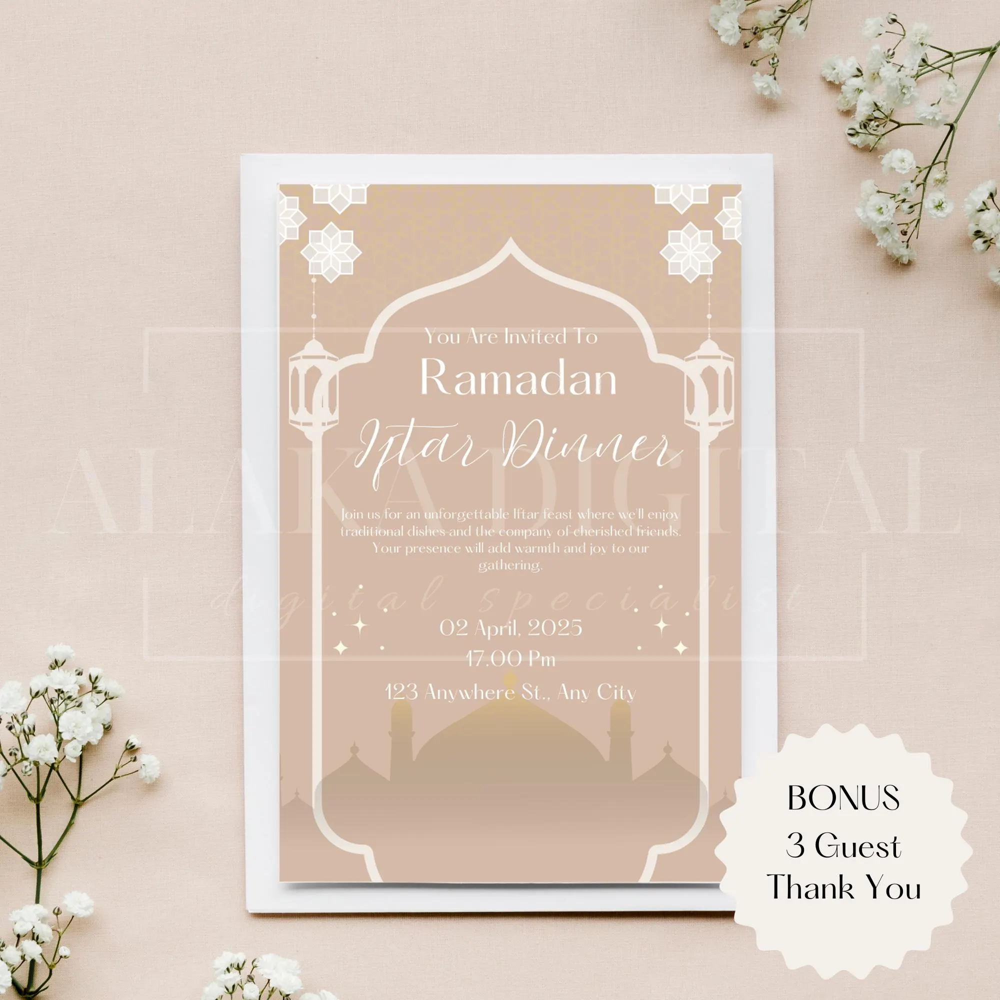 Elegant Ramadan Invitation & Thank You Cards (Digital)