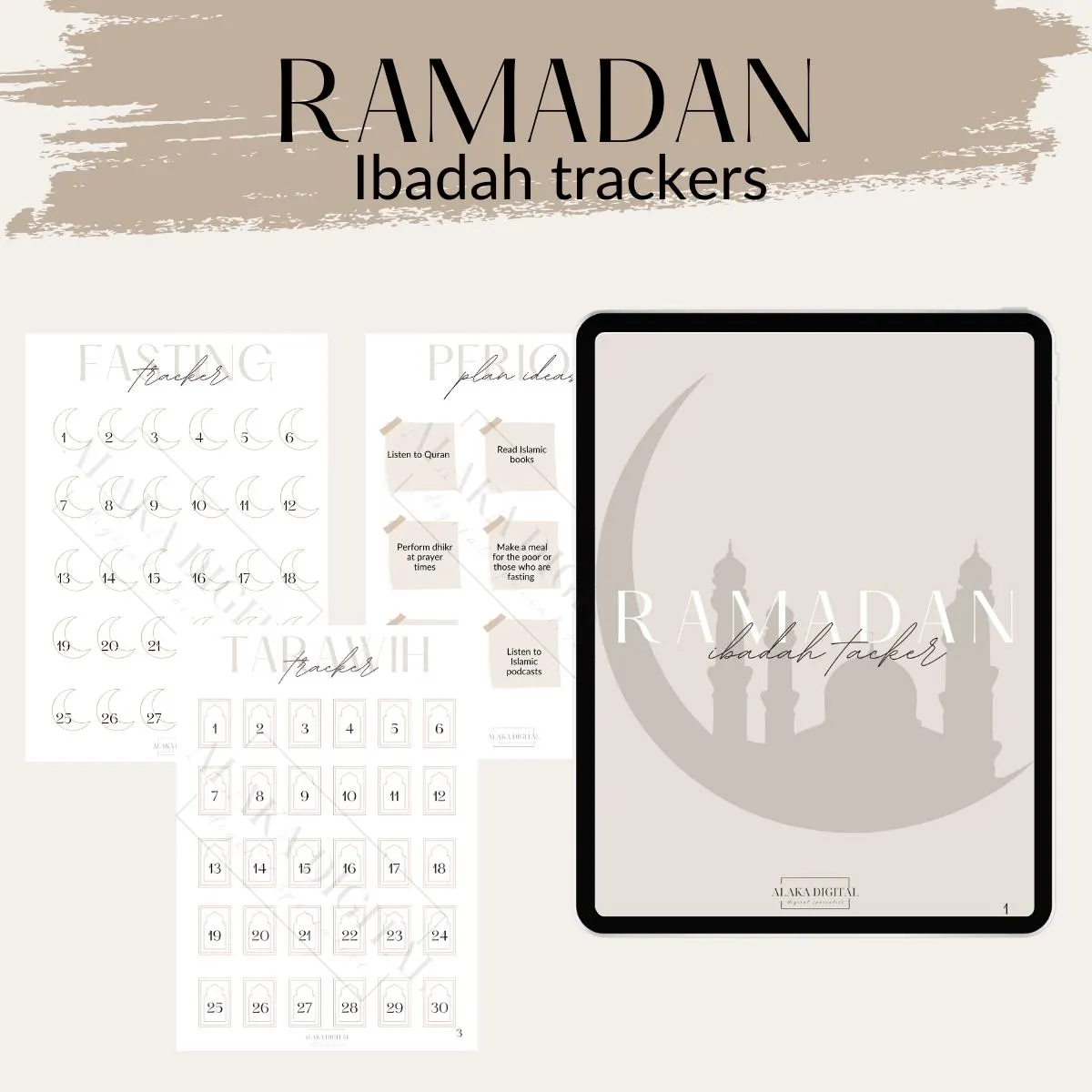 Ramadan Ibadah Tracker Bundle: Tarawih, Fasting, Tahajjud (Digital Printable)