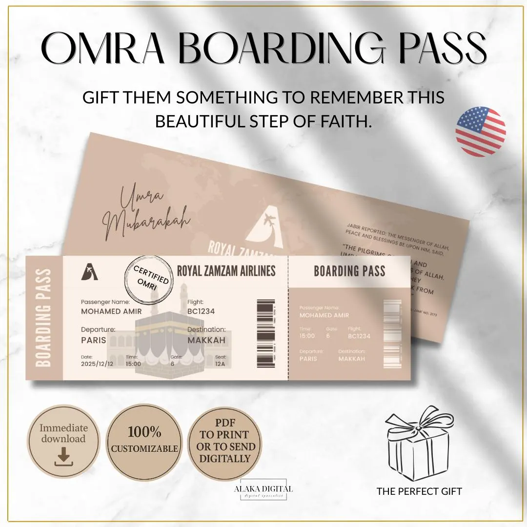 Customizable Umrah Boarding Pass Template: Muslim Pilgrimage Gift (Digital Download)