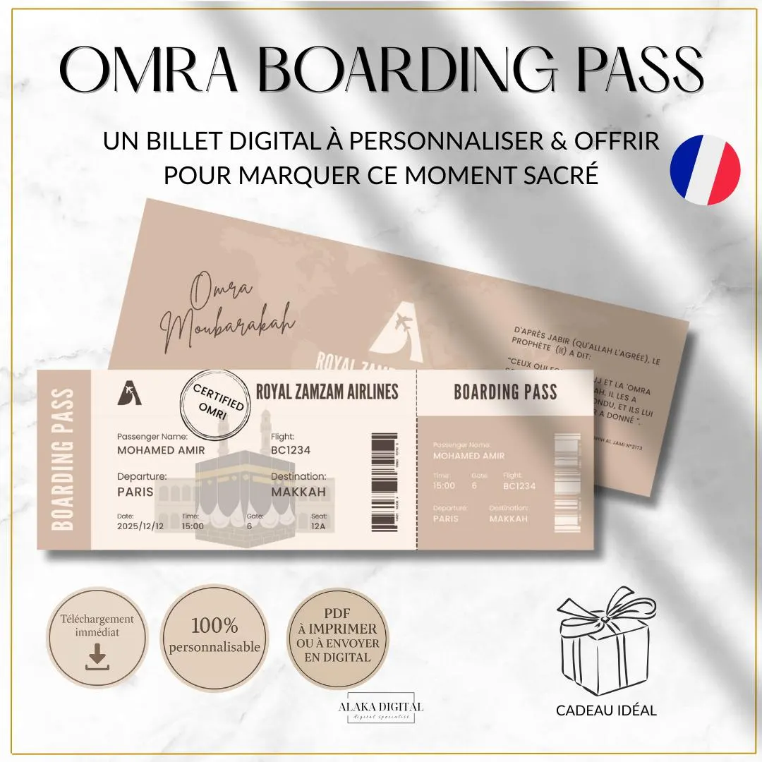Personalized Omra Boarding Pass: Spiritual Pilgrimage Gift (PDF)