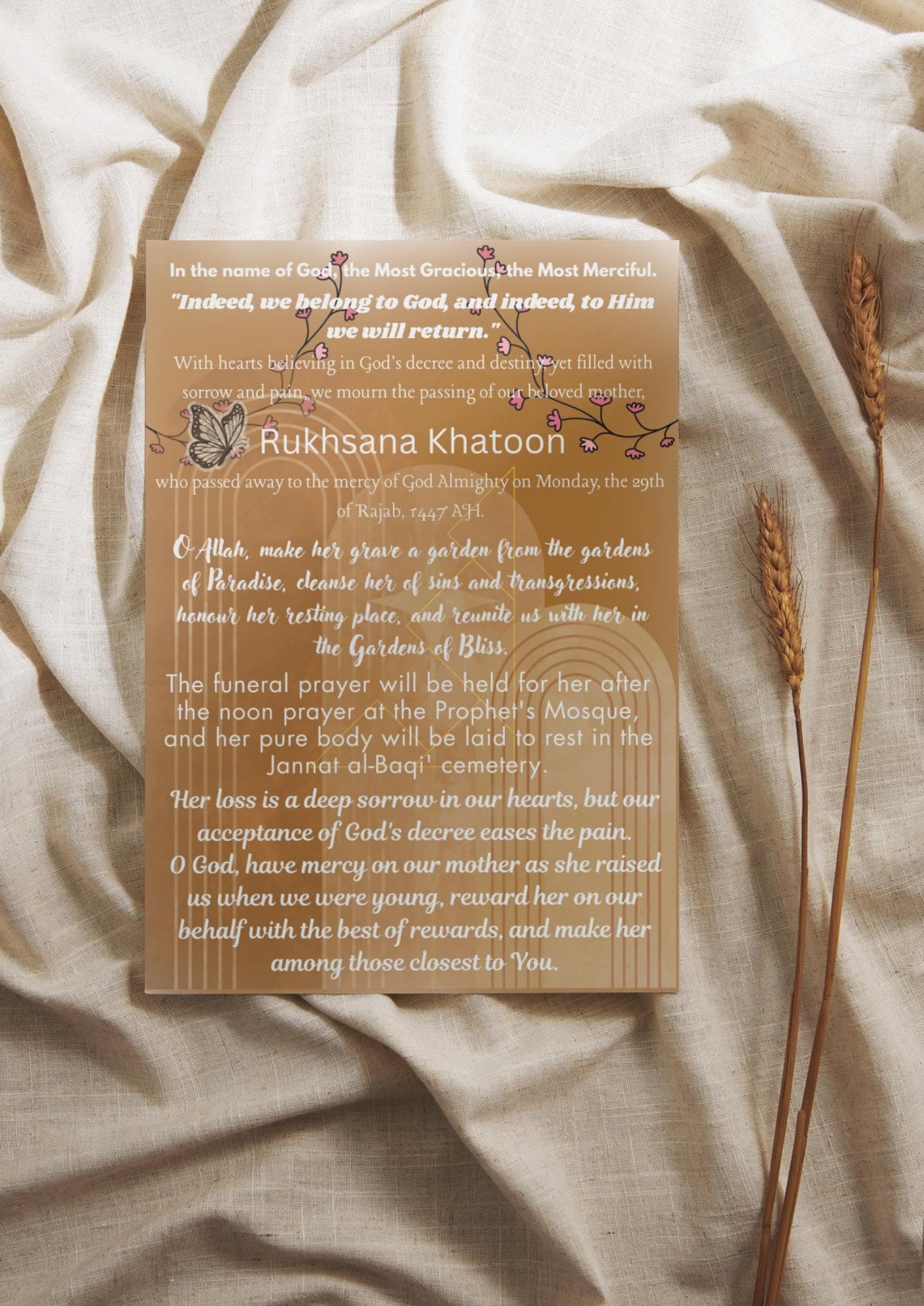 My Sister Returned to Allah — Islamic Funeral Card | Memorial Announcement | Editable Canva | Instant Download