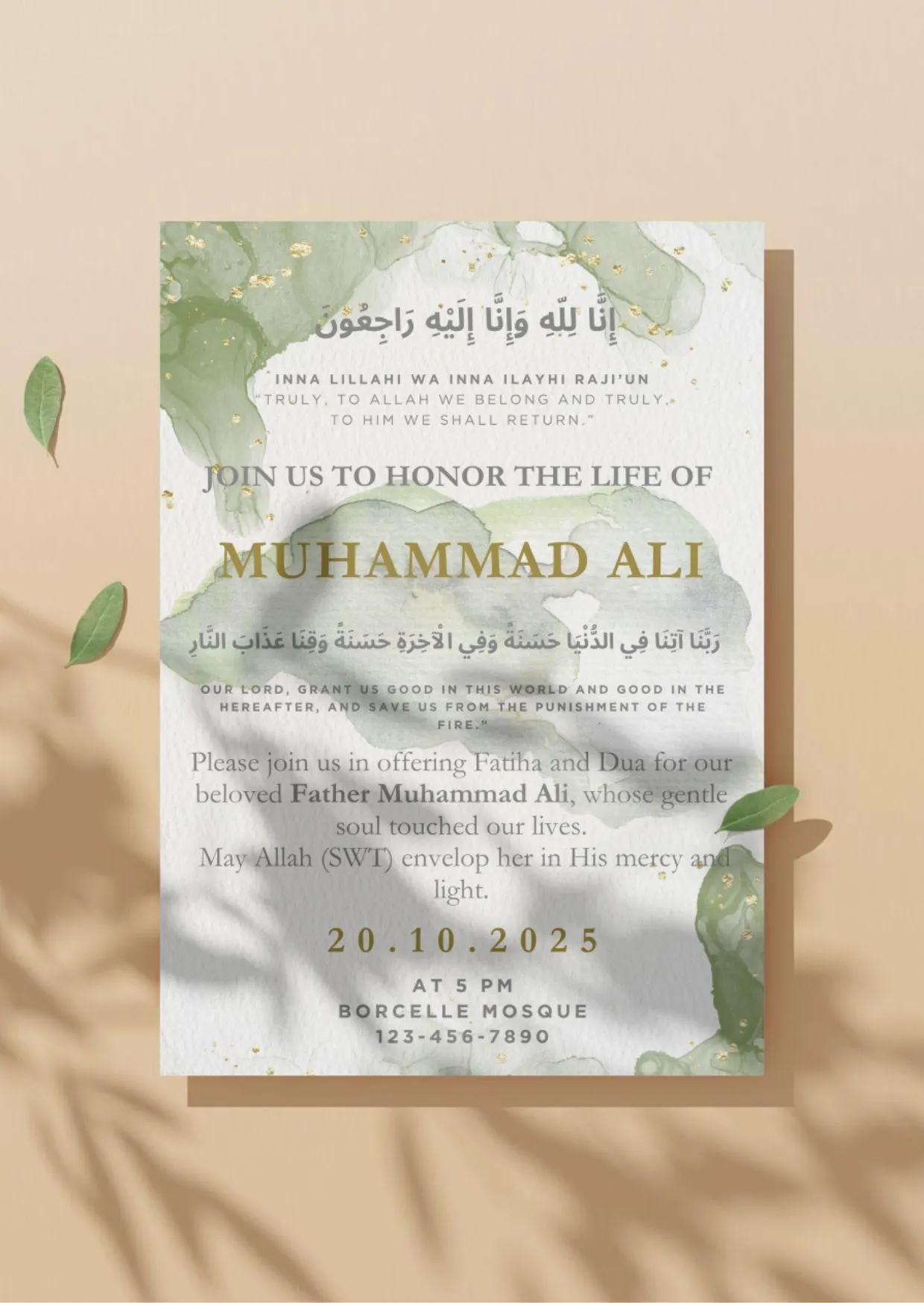 Personalised Islamic Funeral Invitation | Janazah Card with Quranic Ayah of Maghfirah Digital Download | Inna Lillahi Wa Inna Ilayhi Raji’un - image 4