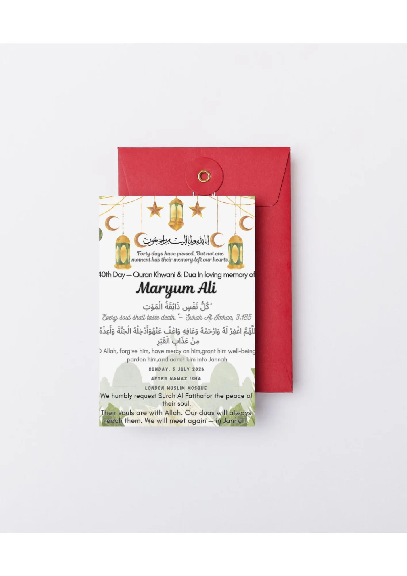 40th Day Chaliswan Invitation Card – Islamic Dua Template (Digital Download) - image 4