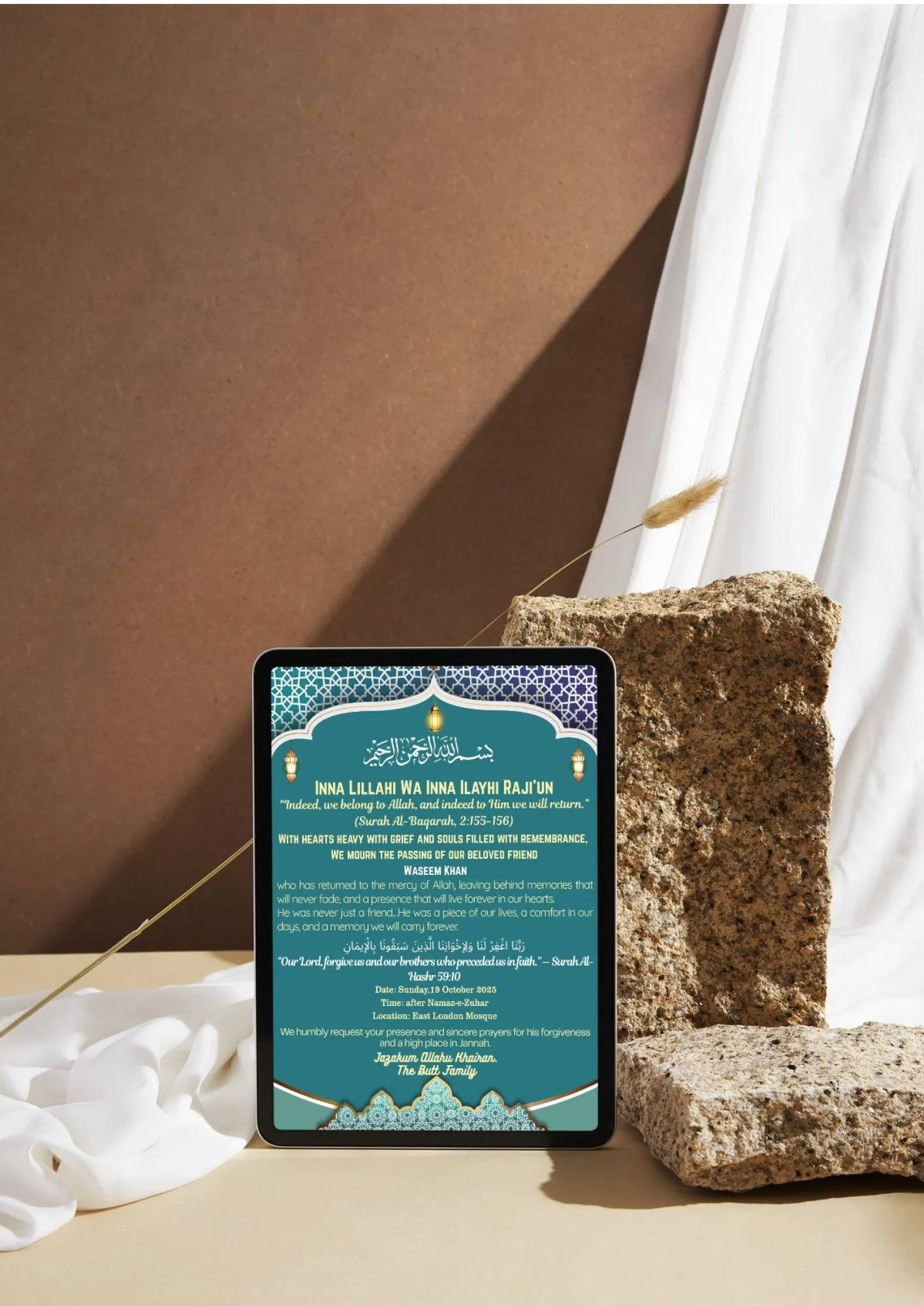 A Soul at Peace  Muslim Funeral Card Template | Quran Ayah | Canva Editable | Instant Download - image 4