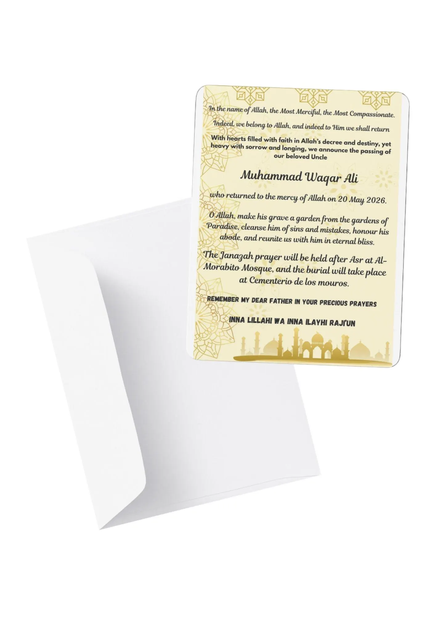Inna Lillahi — Muslim Memorial Card Template | Namaz e Janazah | Printable & Digital  | Canva Editable Card - image 5