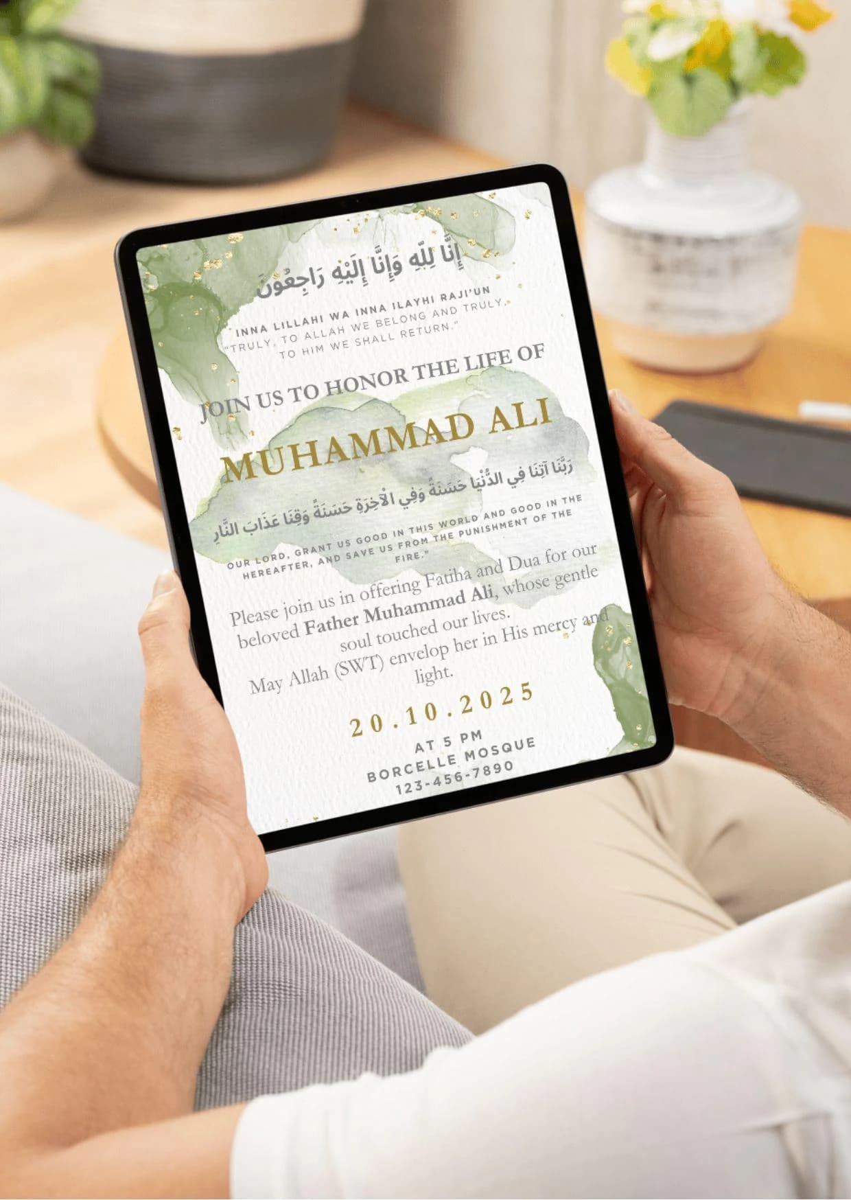 Personalised Islamic Funeral Invitation | Janazah Card with Quranic Ayah of Maghfirah Digital Download | Inna Lillahi Wa Inna Ilayhi Raji’un