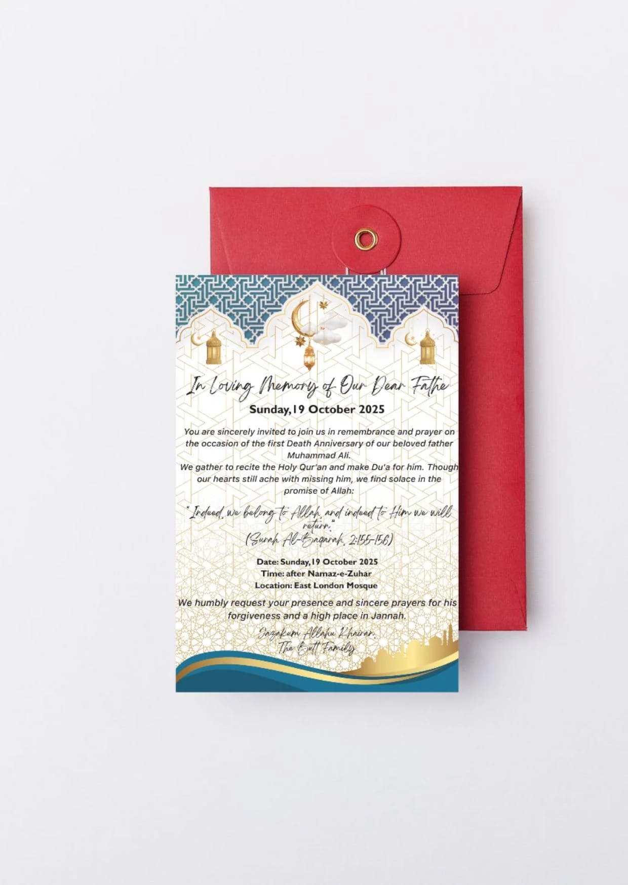 Editable Elegant Islamic Death Anniversary Invitation Card | Father’s Barsi Card Digital Download