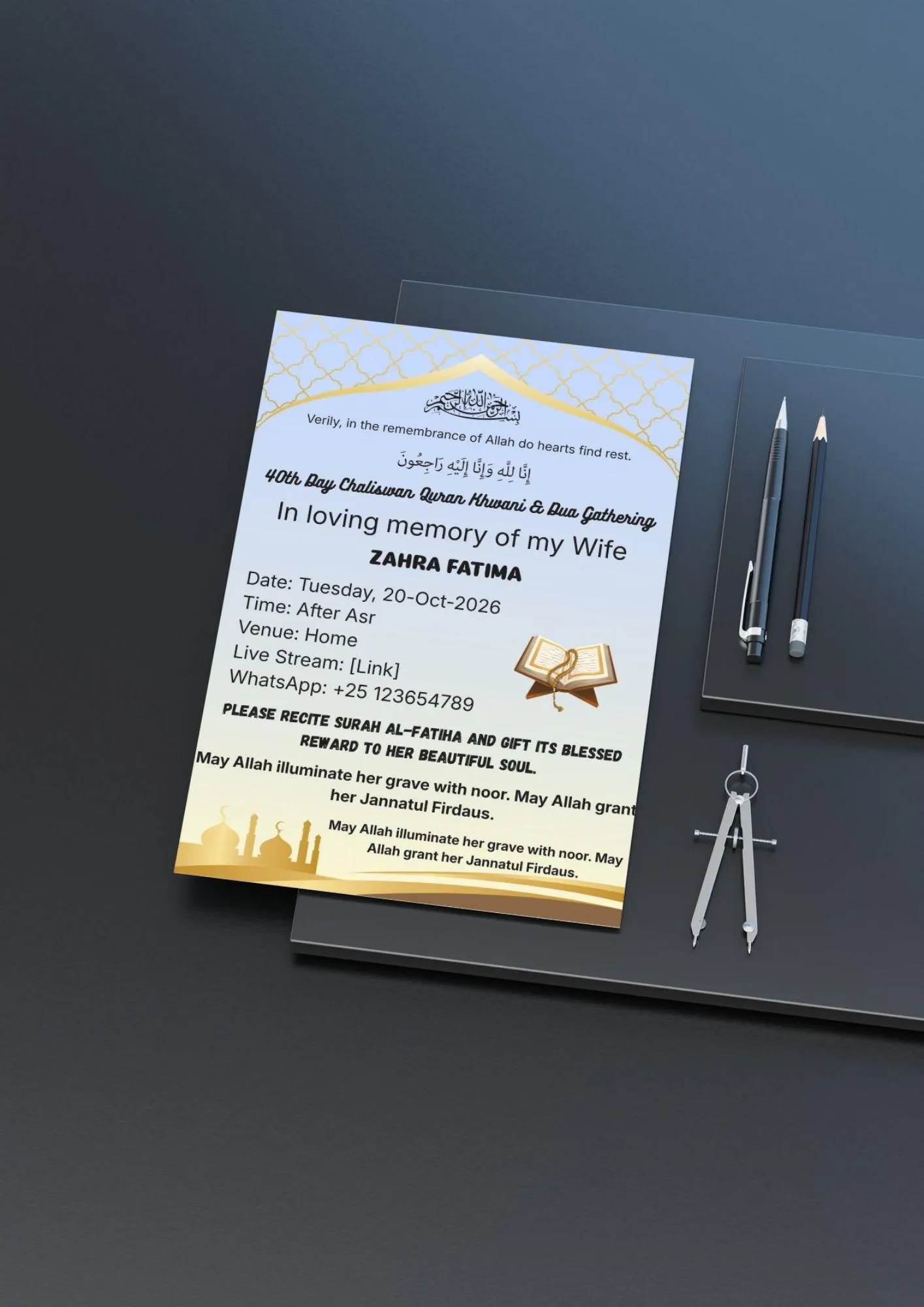 Islamic Chaliswan Card | Muslim 40th Day Dua | Editable Canva | Instant Download - image 5