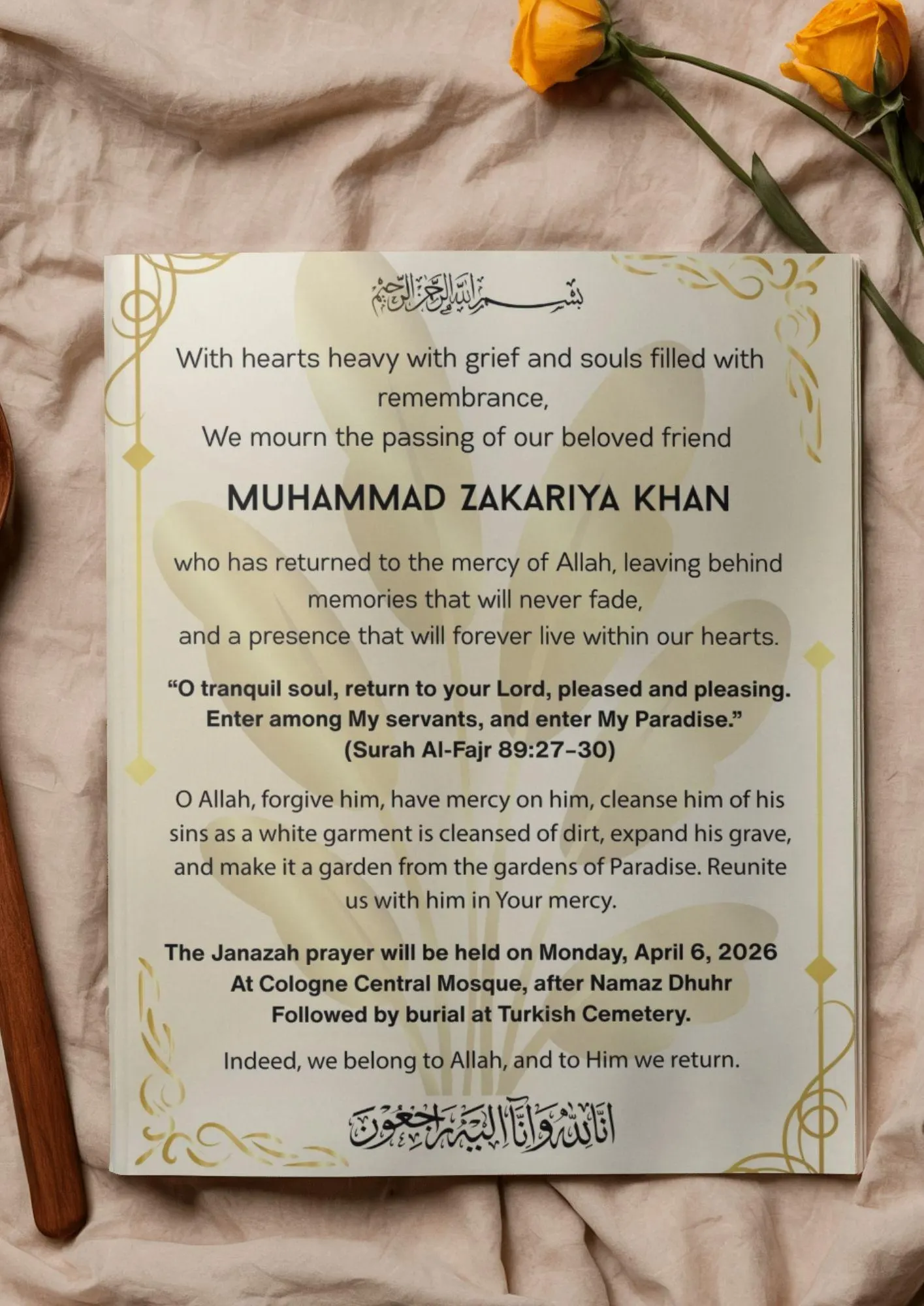 Beloved Friend Funeral Invitation | Islamic Janazah Card Template | Editable Canva Invite | Printable Memorial Design - image 3