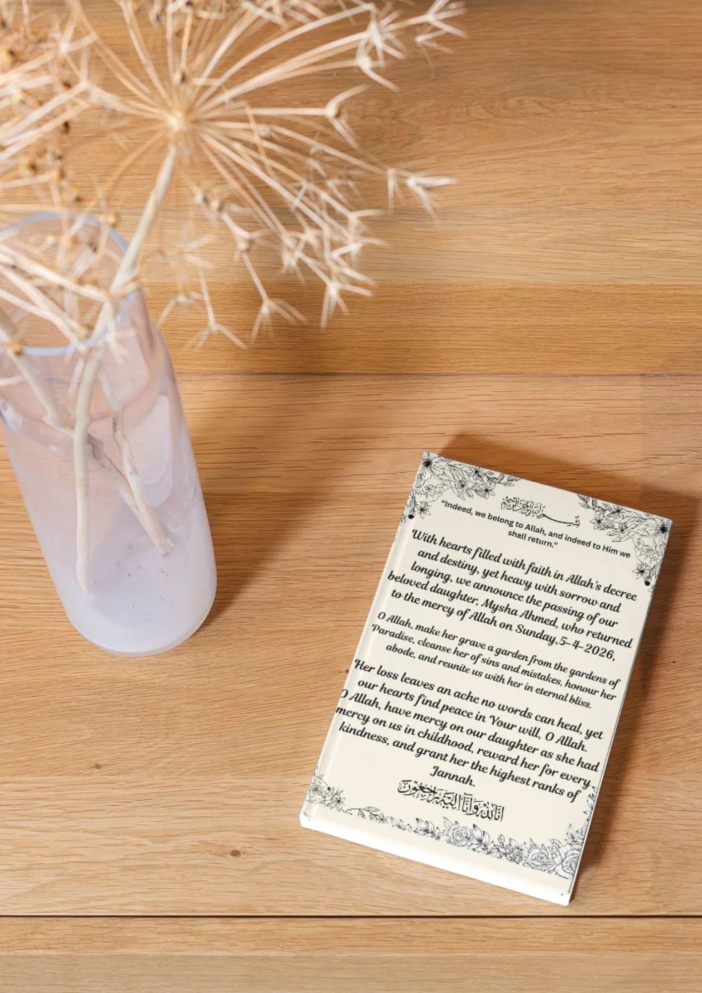 Islamic Funeral Card for Daughter –Canva Editable Janazah Invitation Template (Digital Download)