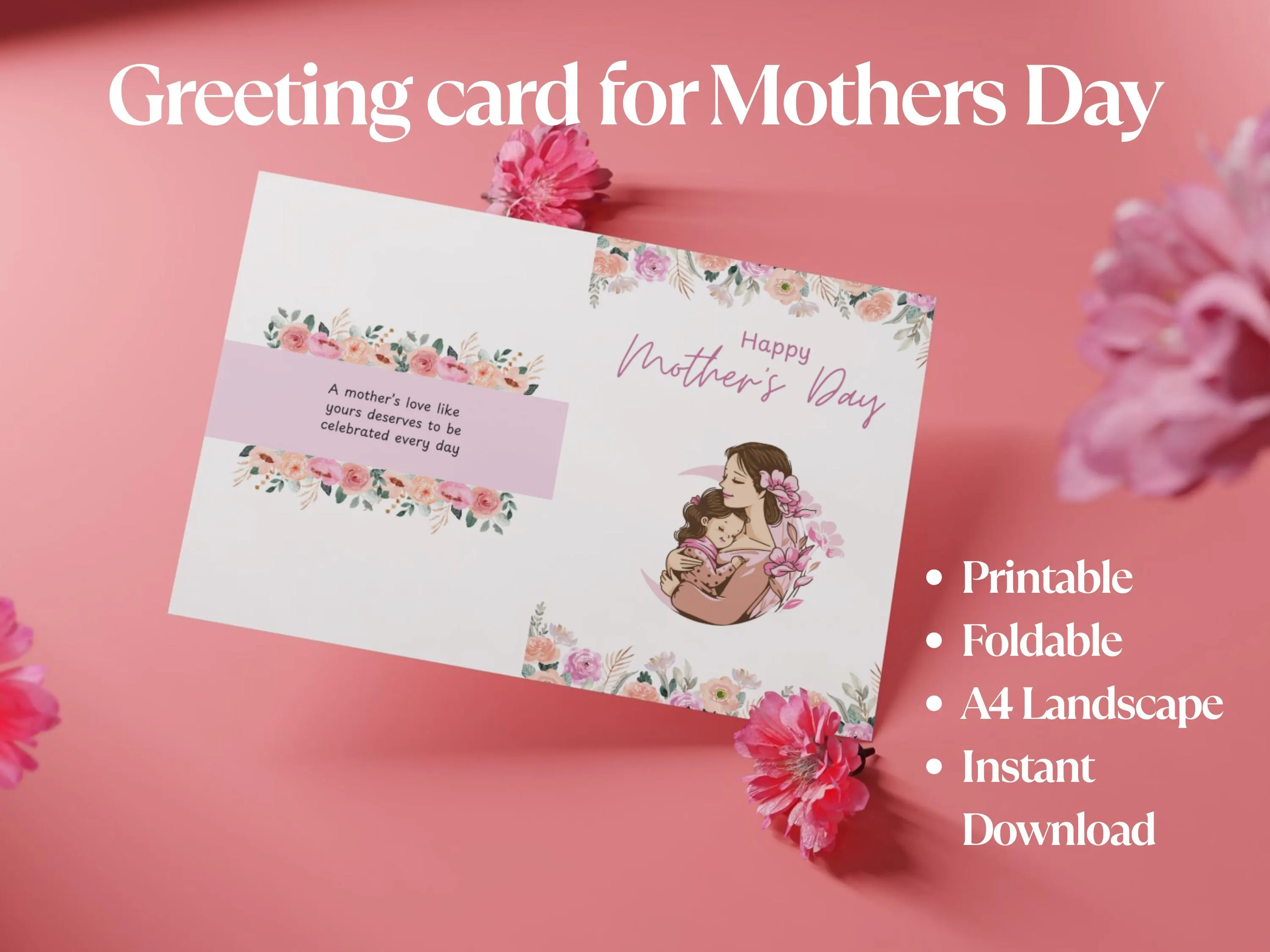 Printable Mother's Day Card: Heartfelt Floral Design (Digital Download)