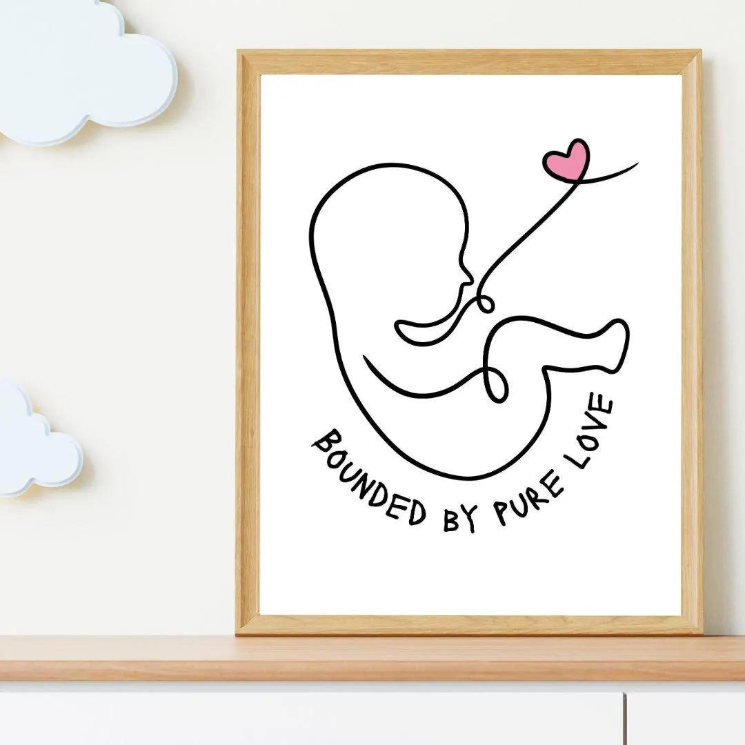 Minimalist Baby Bump Line Art Print: Pink Heart Nursery Decor (Digital Download)