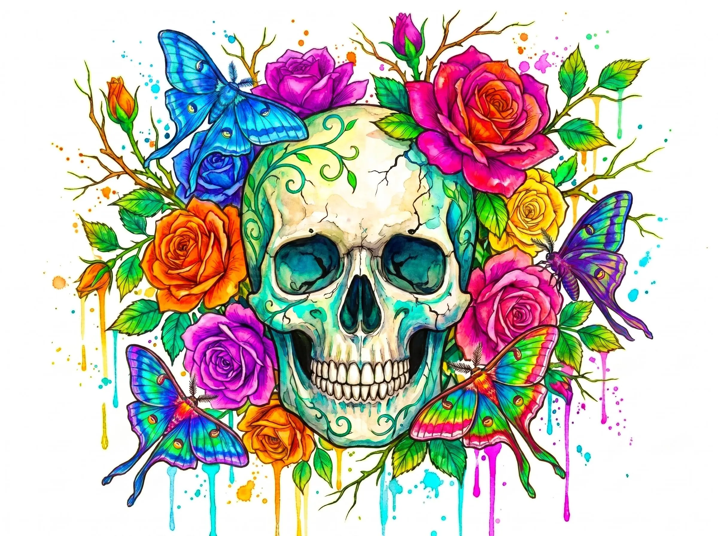 Colorful Botanical Head | Printable Art Rainbow Design | Instant Download | Abstract Illustration