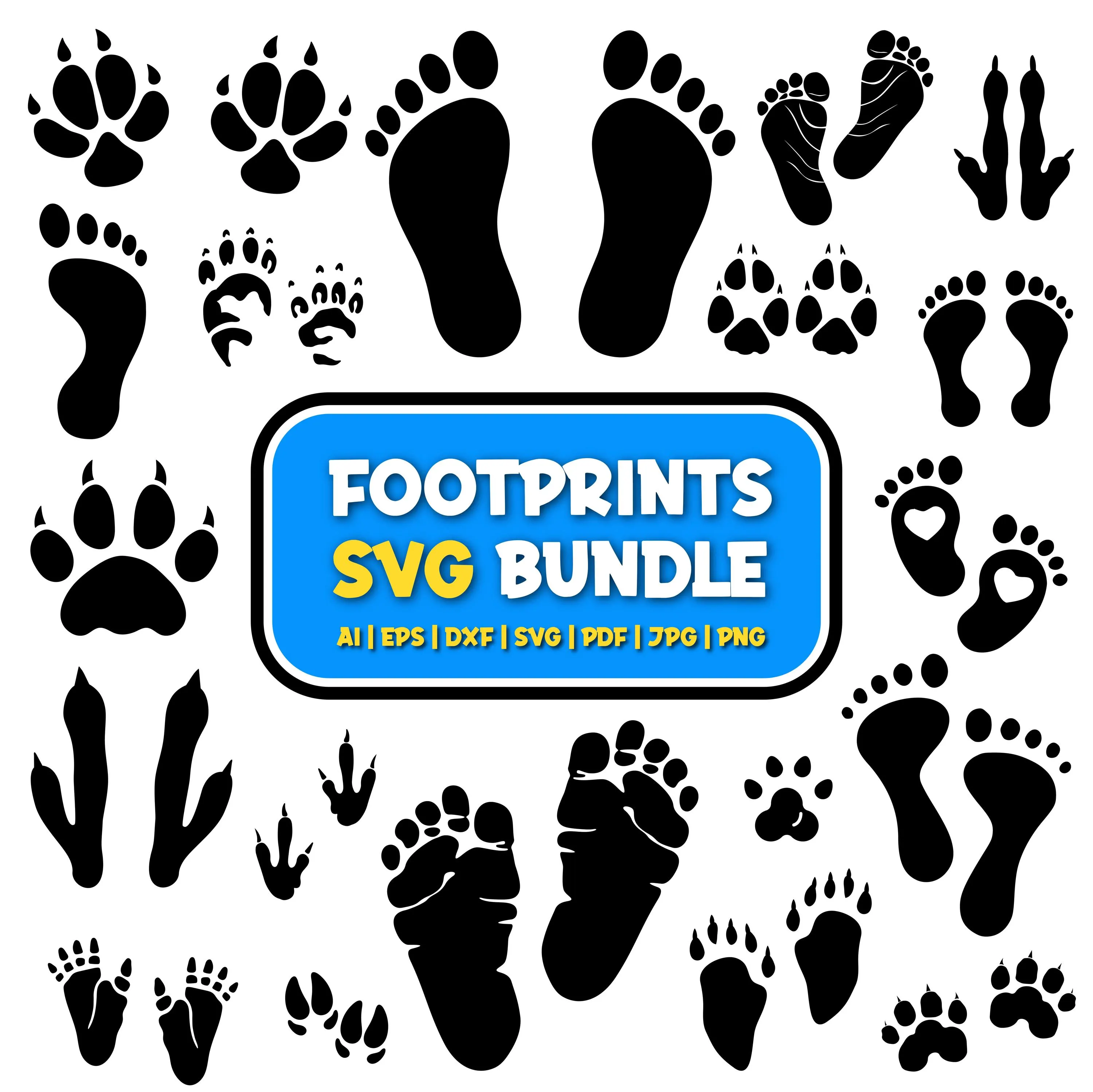 Footprints SVG Bundle | Paw Prints, Baby Feet, Human Footprints | Wildlife Tracks | Vector Files