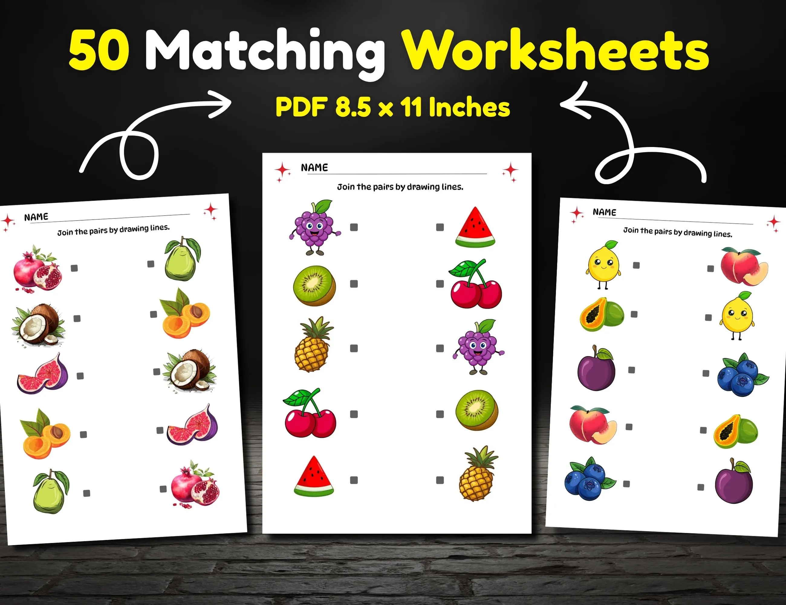 50 Matching Worksheets for Kids | Fun Learning Printable | Preschool & Kindergarten Activities | Educational PDF Bundle