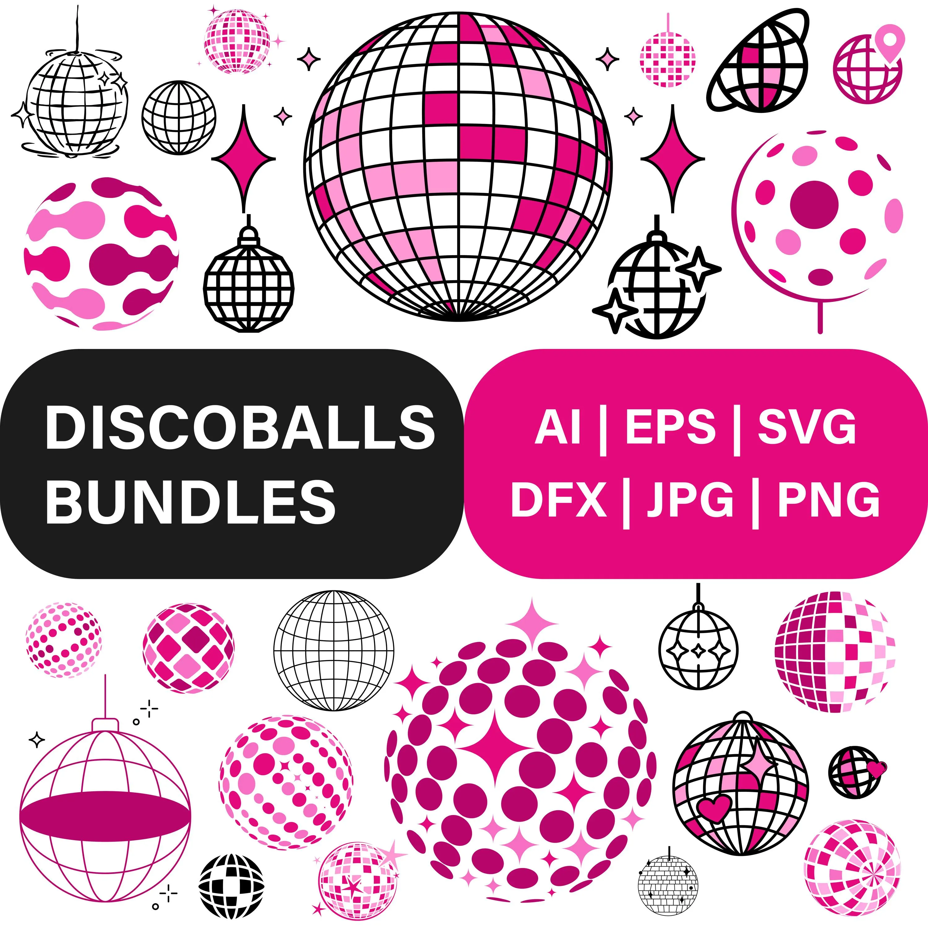 Retro Disco Ball Clipart SVG Bundle: Glitter Party Designs (Digital Download)