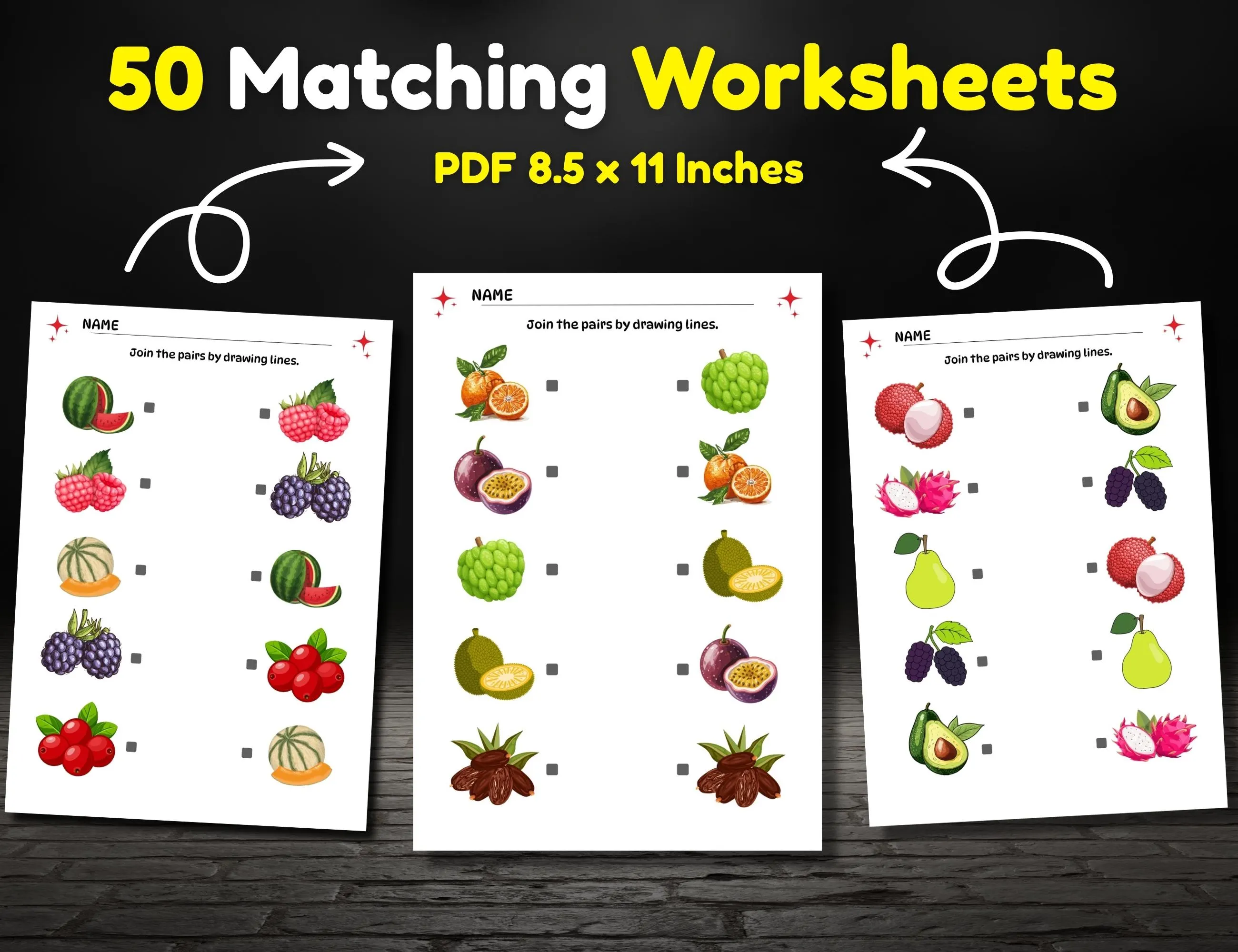 50 Matching Worksheets for Kids | Fun Learning Printable | Preschool & Kindergarten Activities | Educational PDF Bundle - image 3