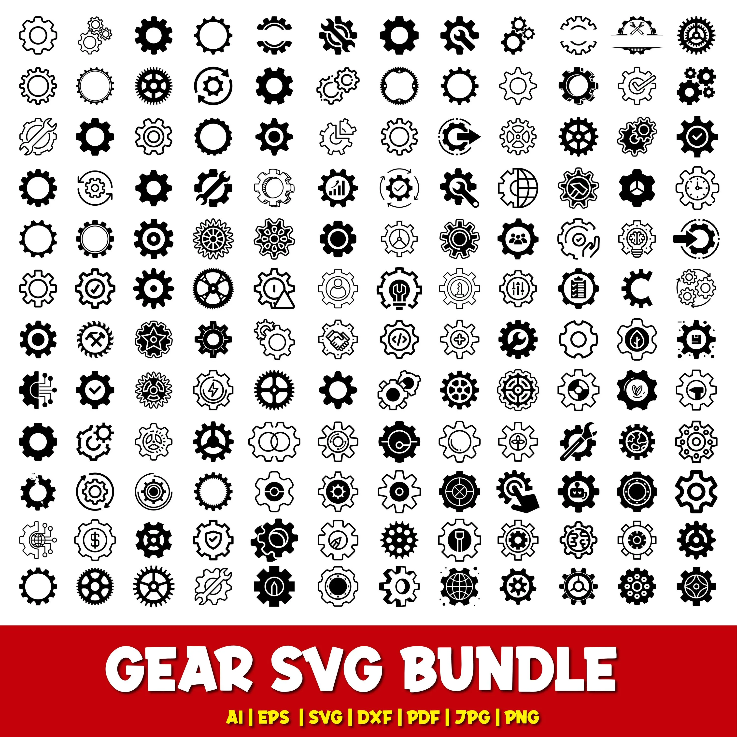 Gears SVG Bundle | Mechanical Cogwheel Clipart | Industrial Engineering Icons for Cricut & Laser Cutting