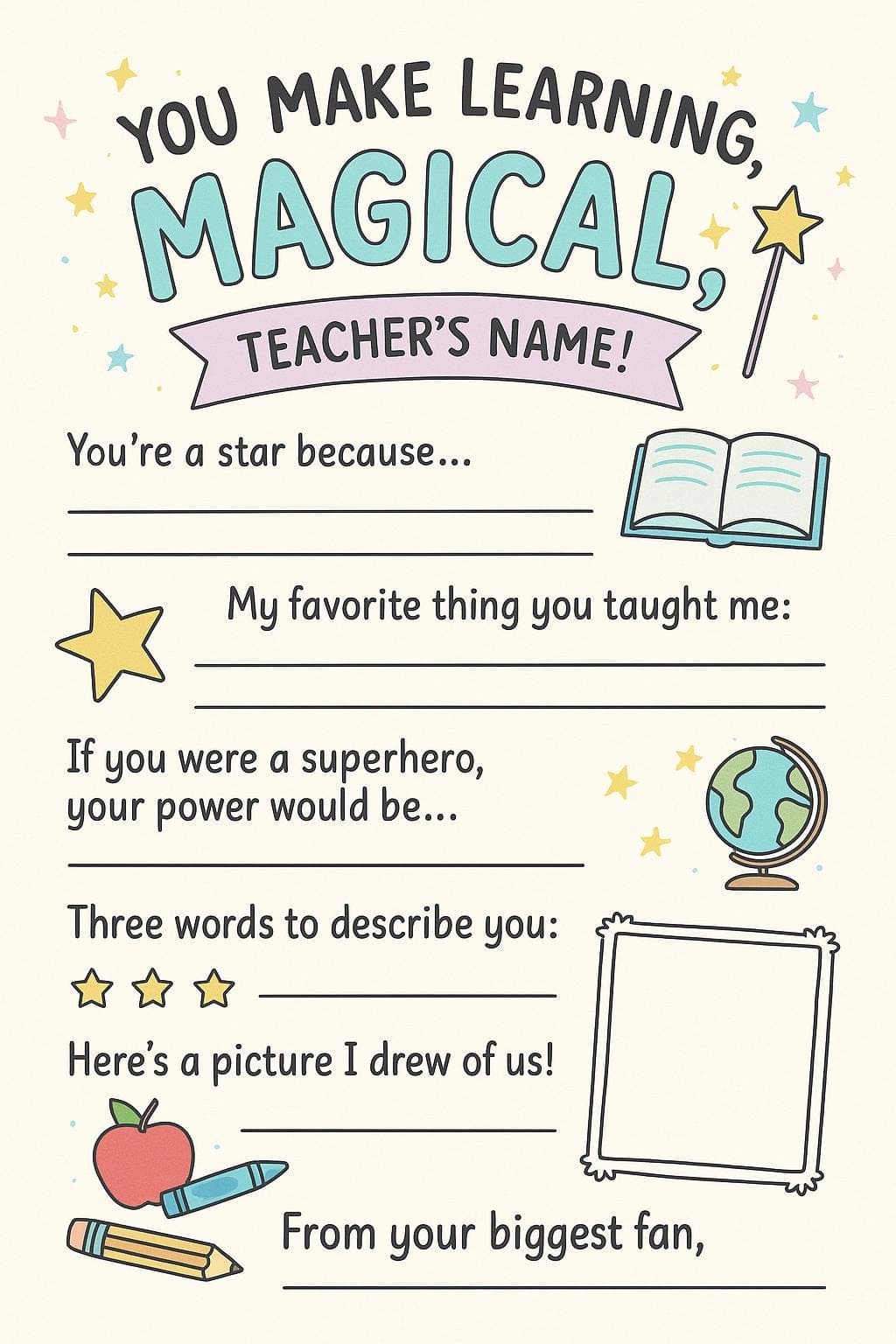 Teacher Appreciation Printable | “You Make Learning Magical” Thank You Sheet - image 3