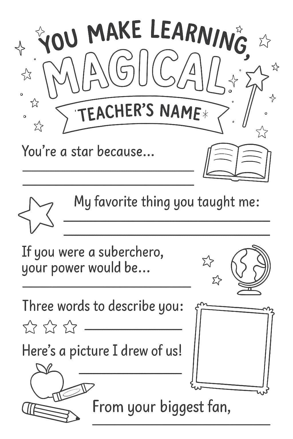 Teacher Appreciation Printable | “You Make Learning Magical” Thank You Sheet - image 4