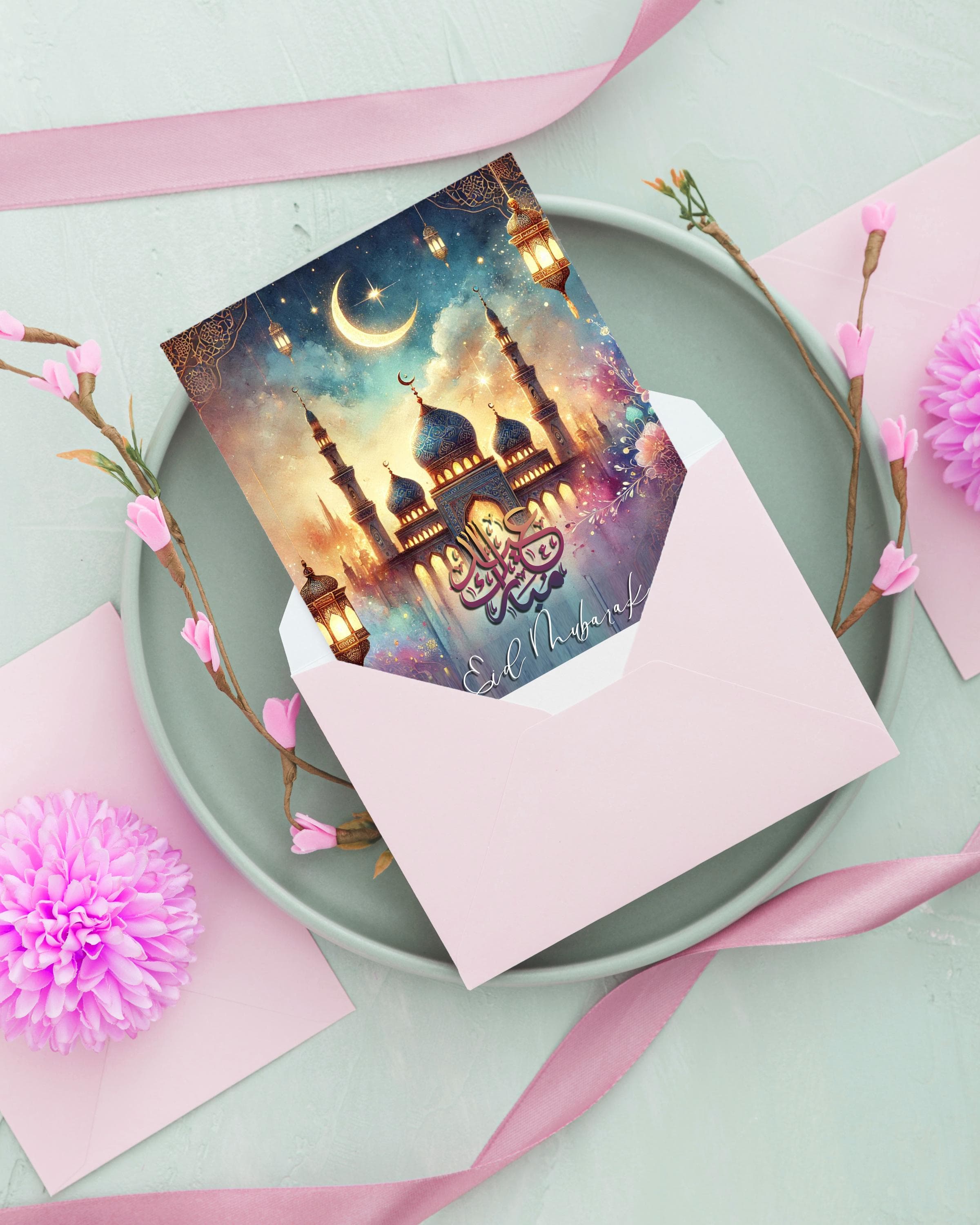 Watercolor Eid Mubarak Card: Elegant Islamic Design (Digital Download) - image 4