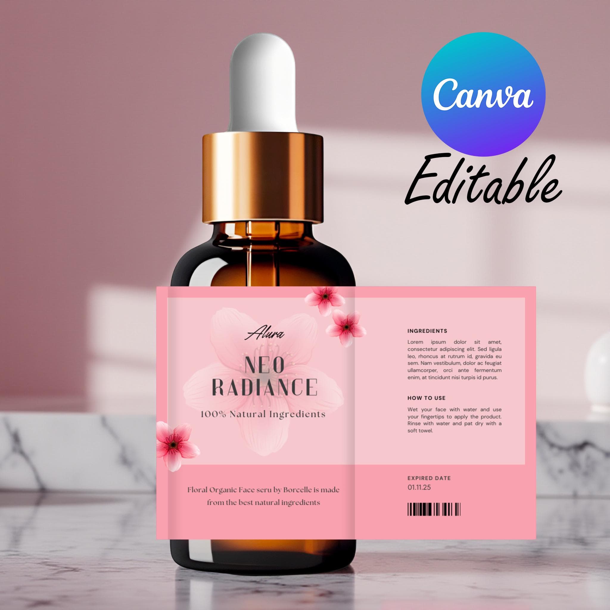 Editable Skincare Label Template: Canva Design for Serum, Oil Bottles (Digital Download)