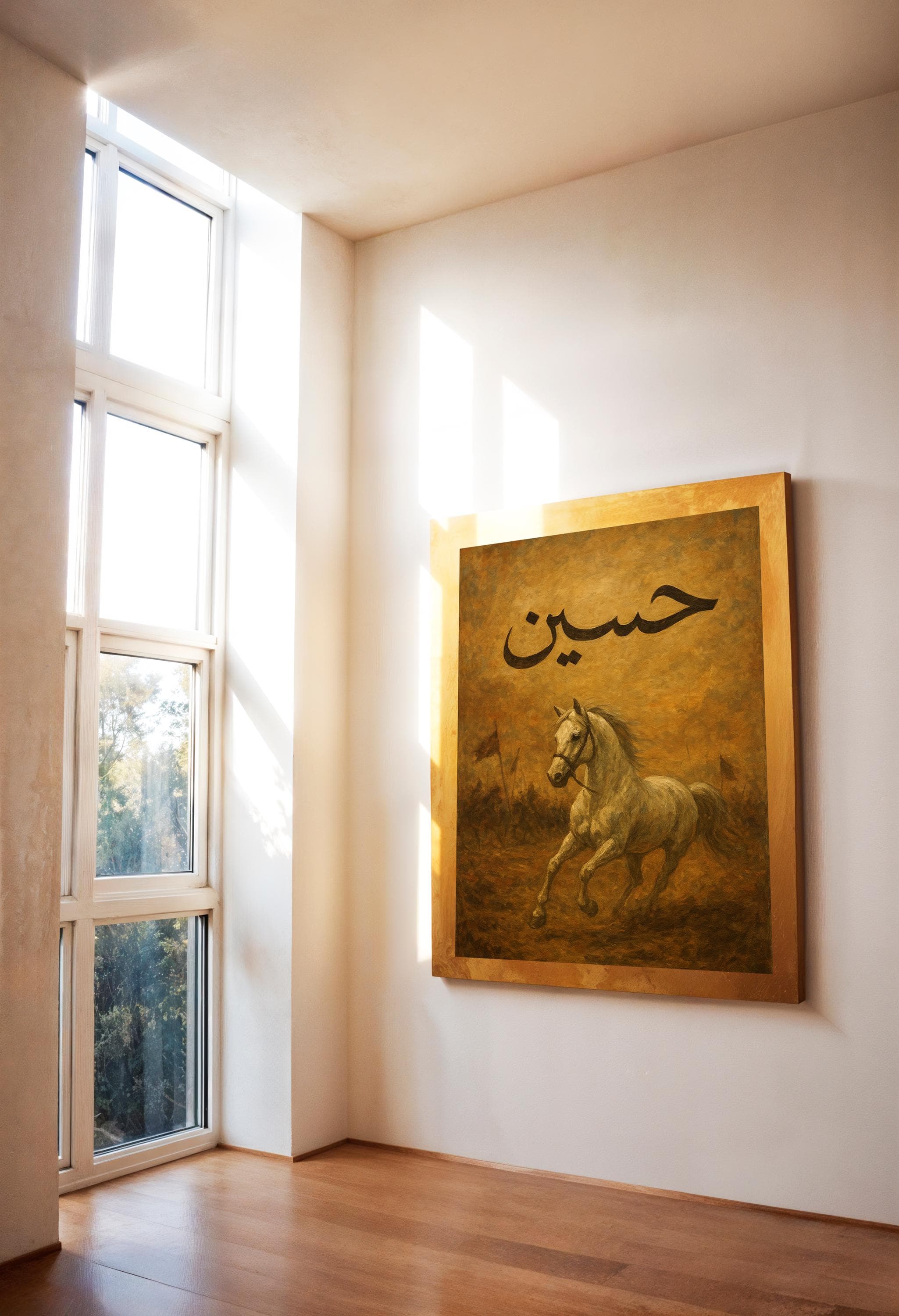 Horse Painting with Arabic Calligraphy: Hussain Islamic Wall Art (Digital Download) - image 3