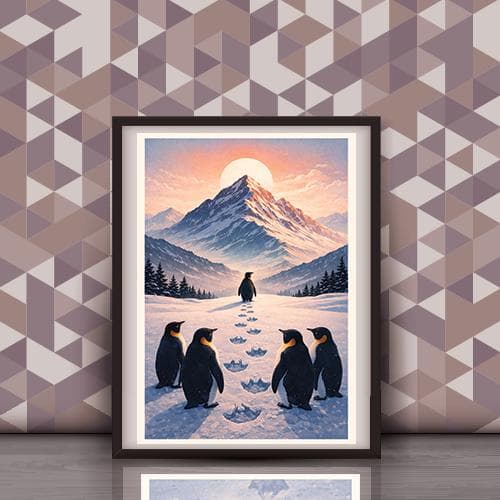 Minimalist Penguin Print Set, Mountain Winter Landscape (Digital Download) - image 3