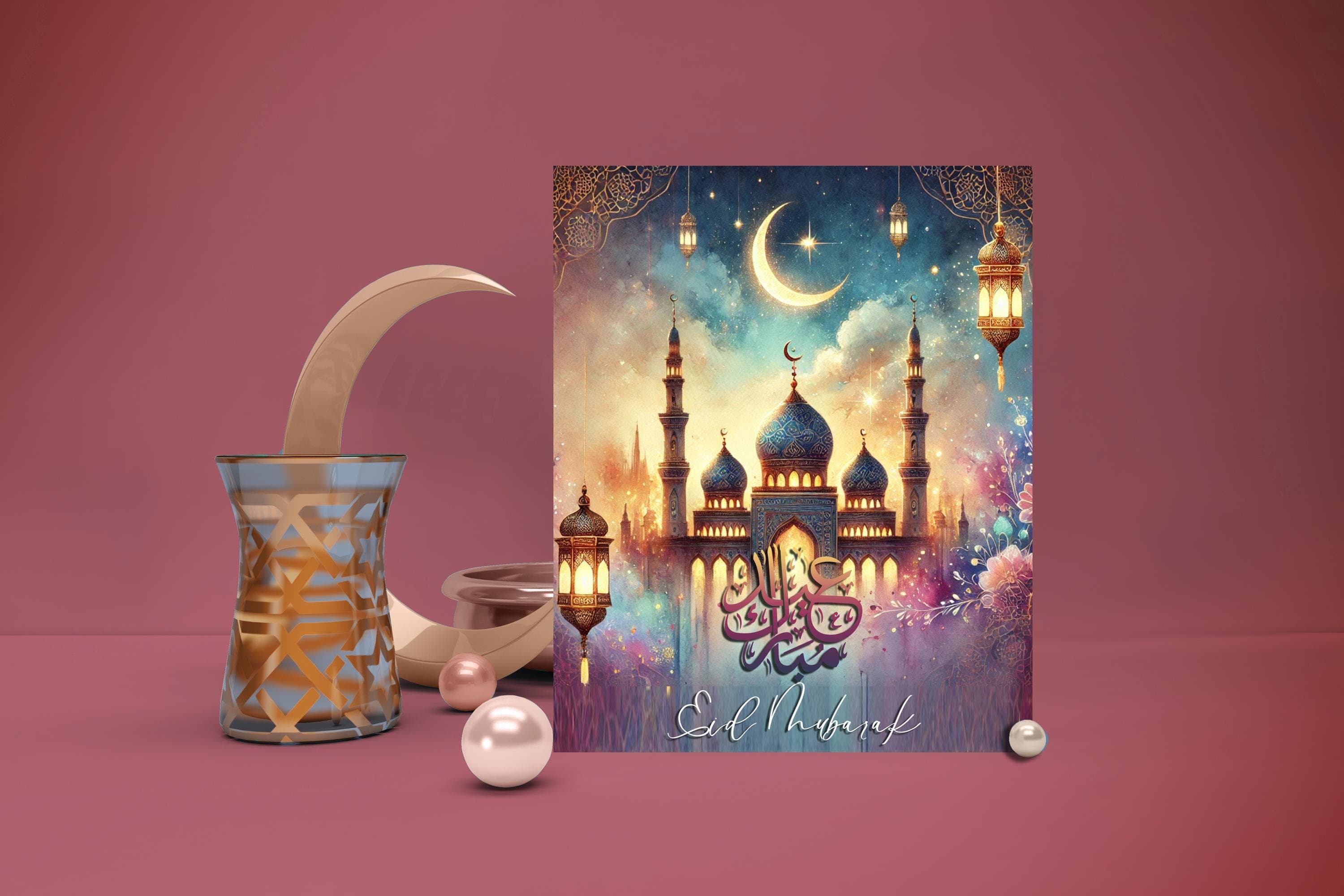 Watercolor Eid Mubarak Card: Elegant Islamic Design (Digital Download) - image 3
