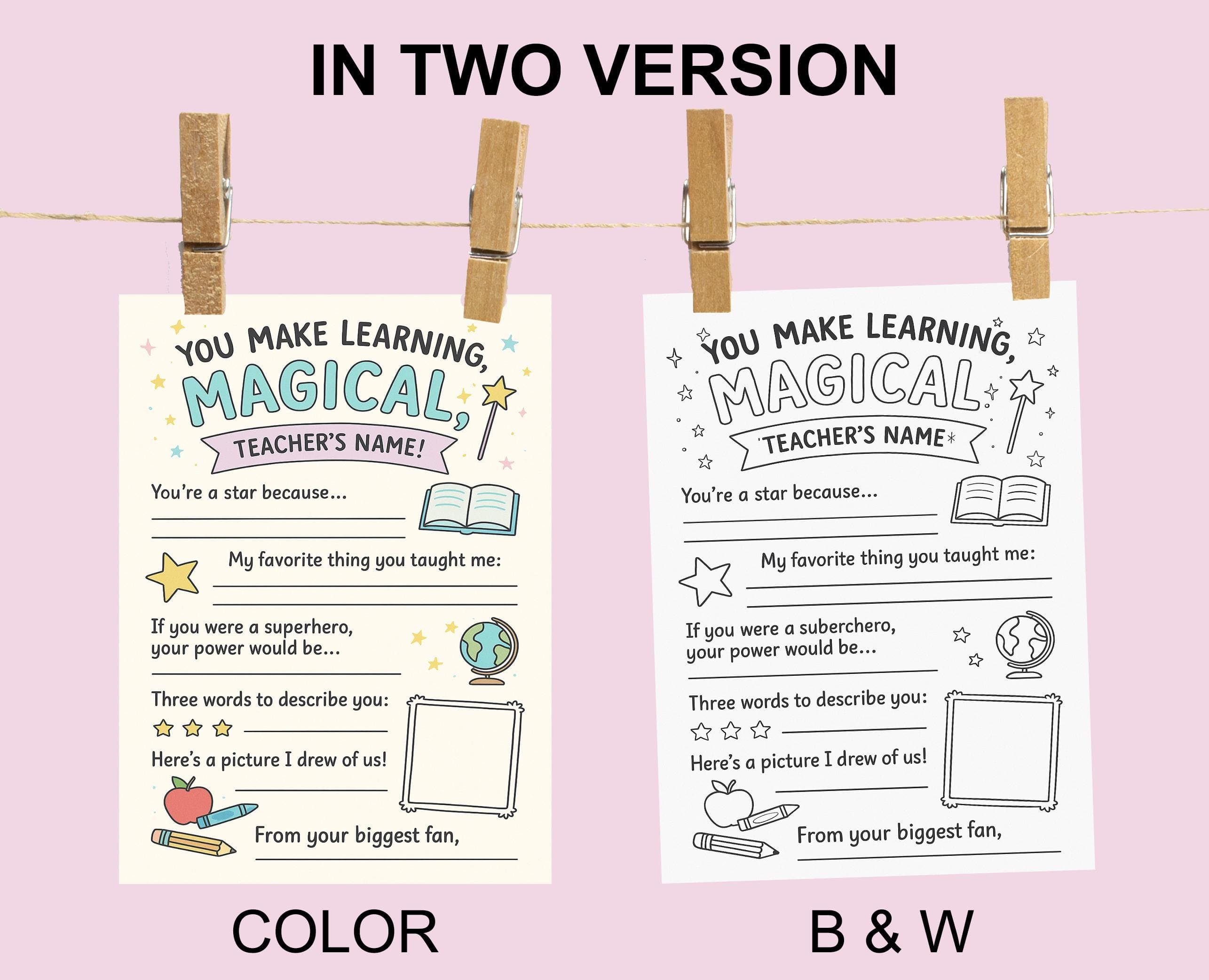 Teacher Appreciation Printable | “You Make Learning Magical” Thank You Sheet