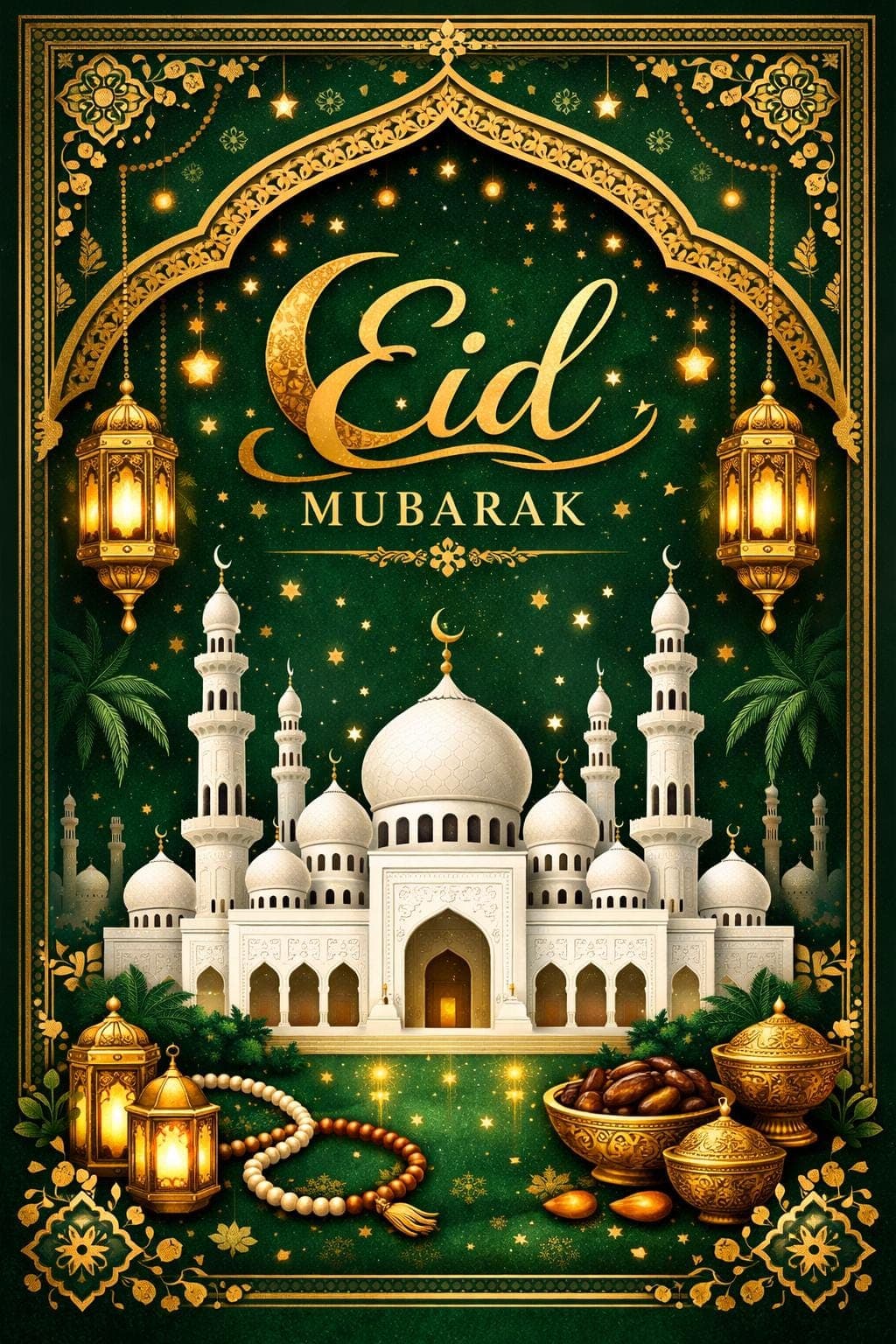 Elegant Green Mosque Eid Card | Islamic Festive Design (Digital Download)