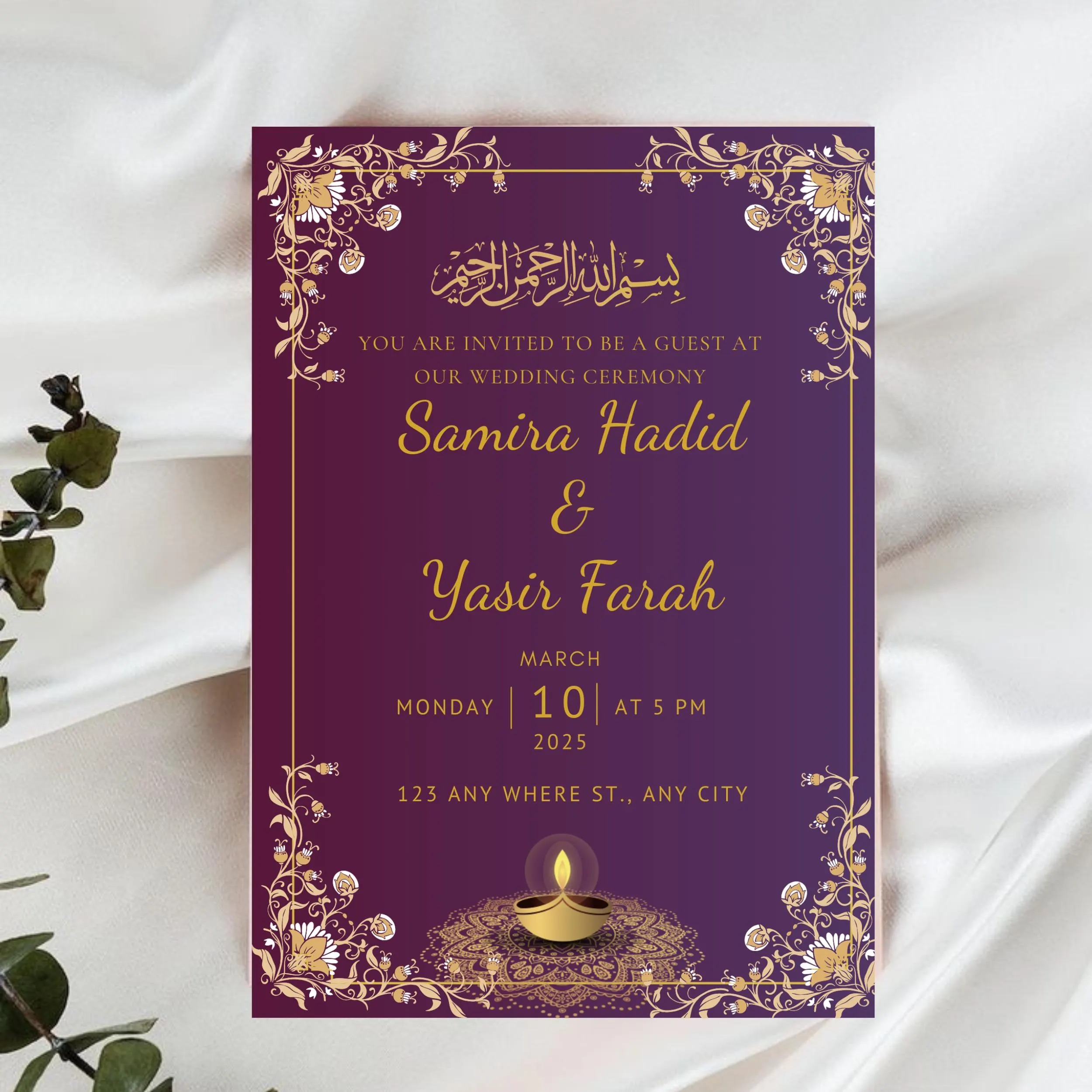 Purple & Gold Nikkah Invitation Template: Elegant Muslim Wedding (Digital Download) - image 5